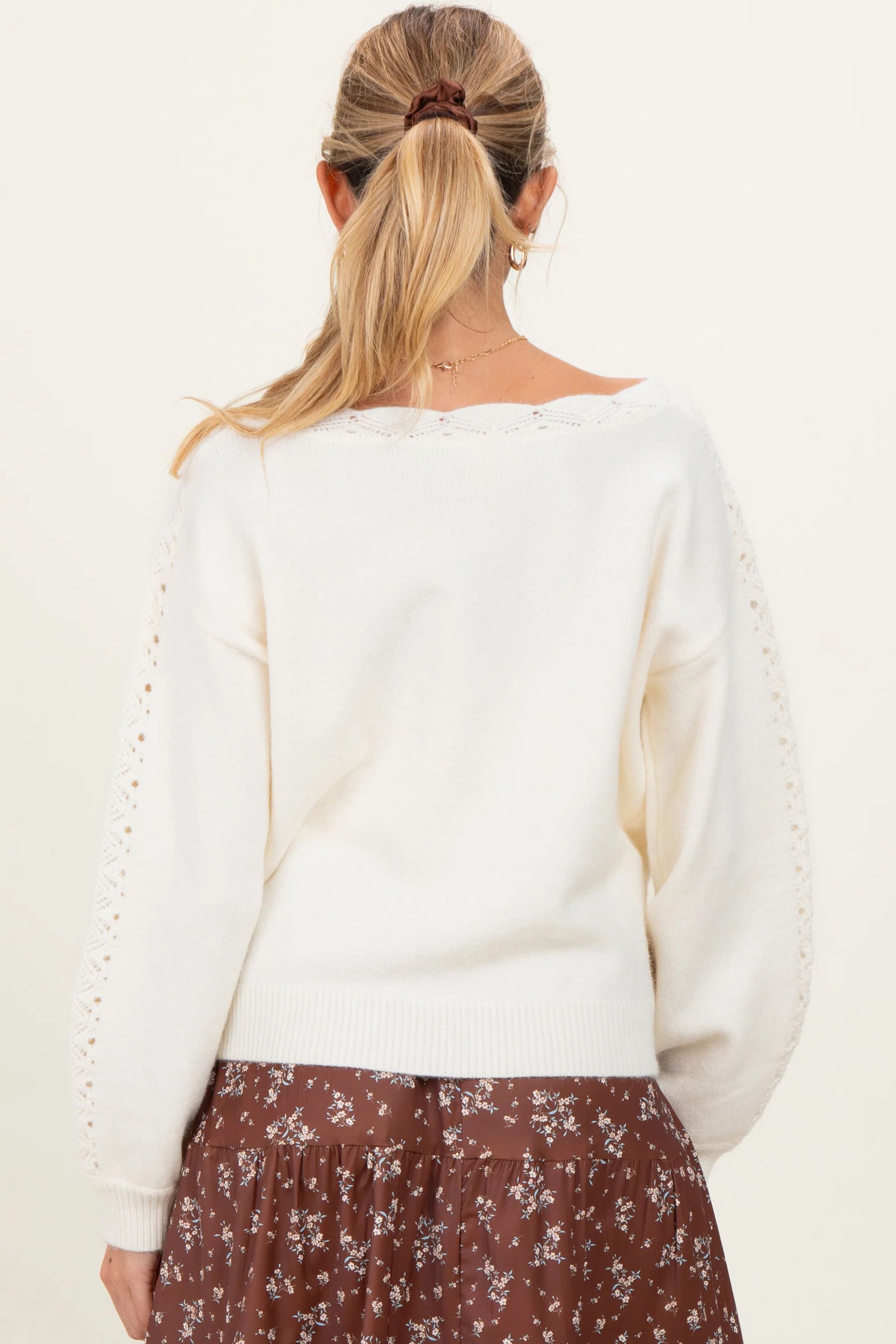 Cream Boat Neck Pointelle Detail Maternity Sweater - Image 5