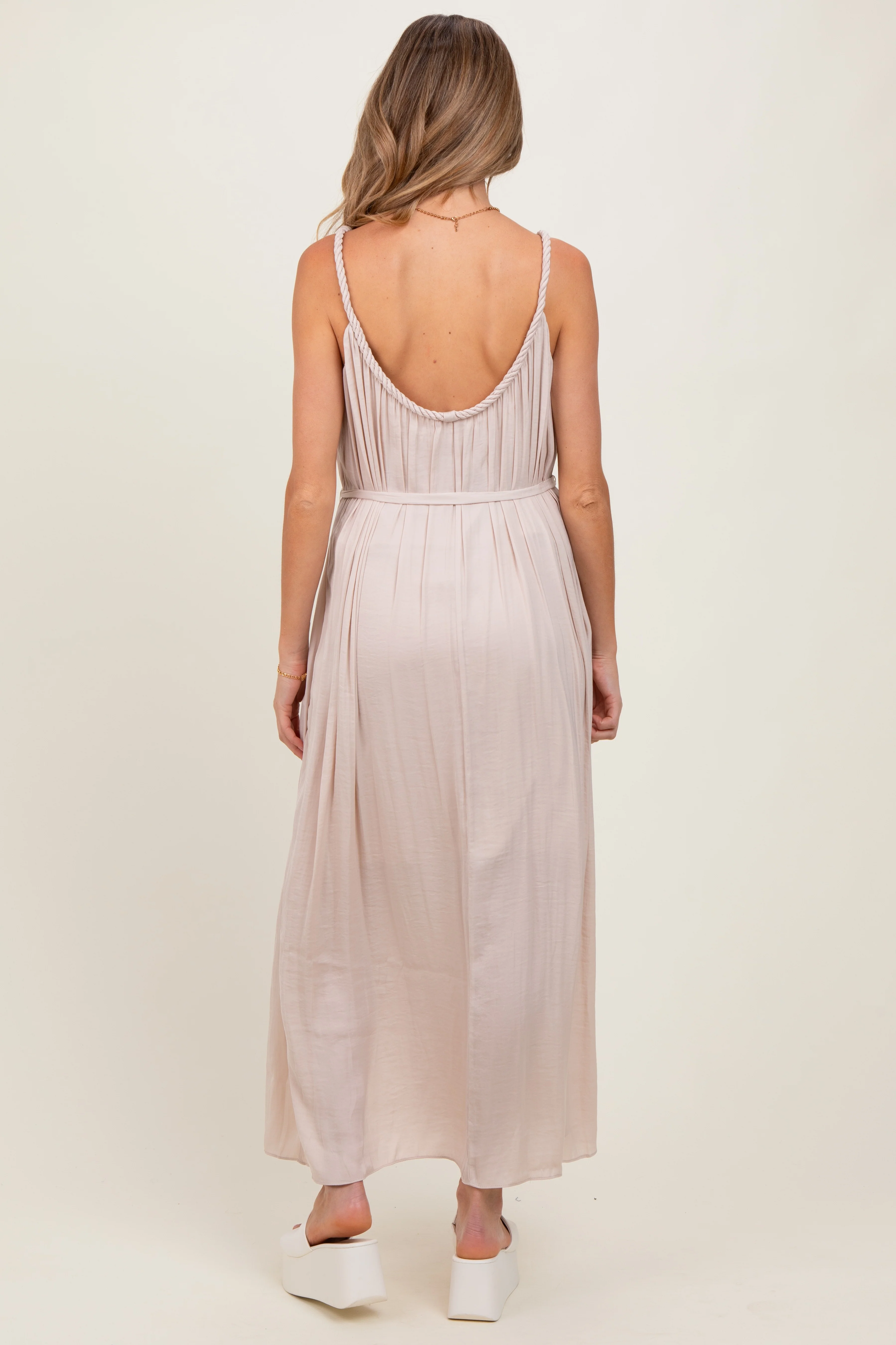 Cream Braided Neckline Maternity Maxi Dress - Image 3