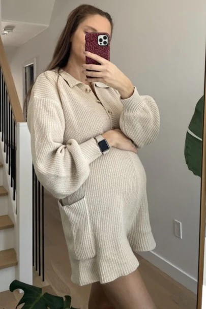 Cream Button Down Maternity Sweater Romper - Image 8