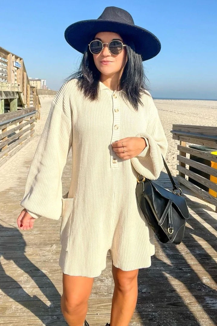 Cream Button Down Sweater Romper - Image 10