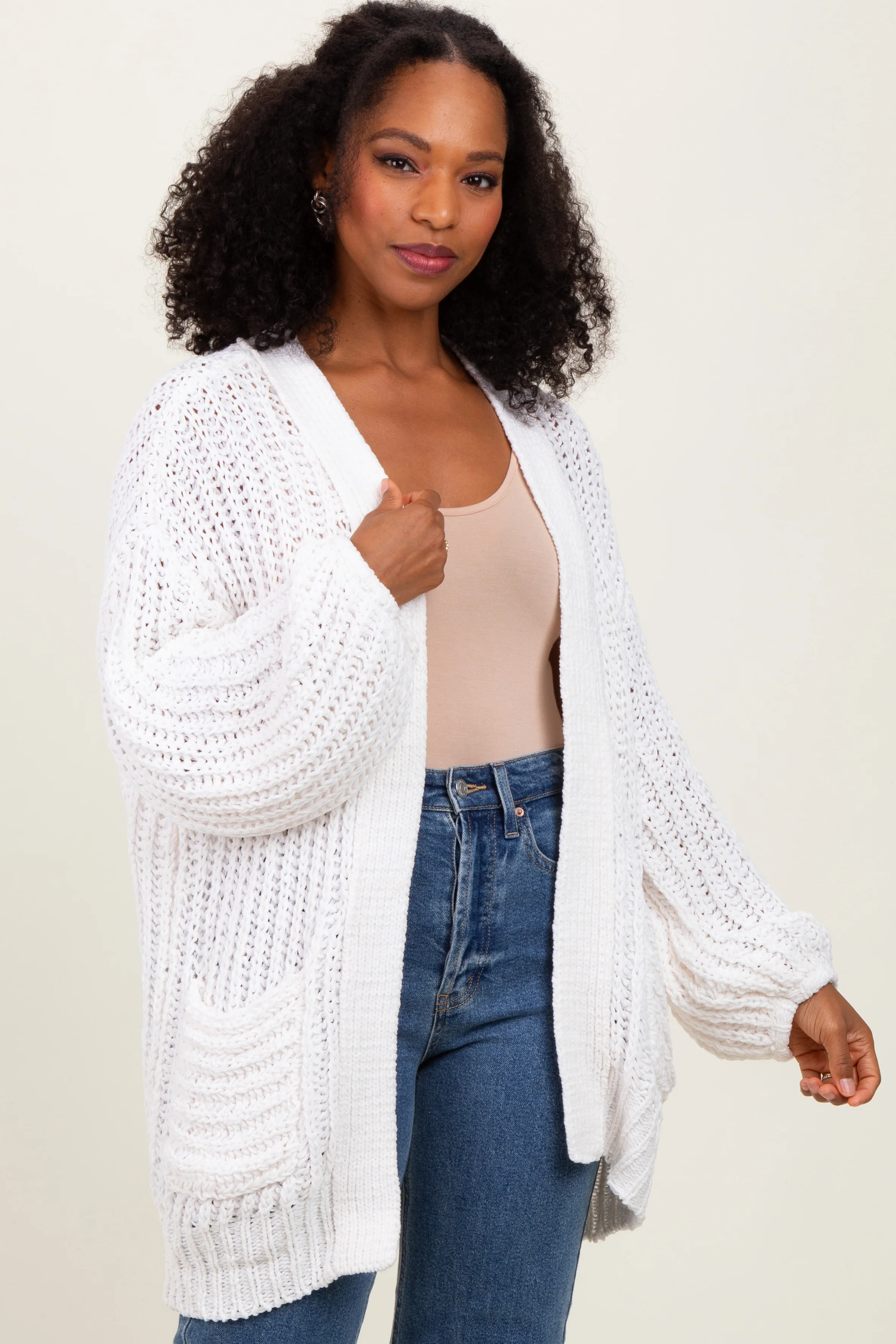 Cream Chunky Knit Oversized Pocket Cardigan - Image 2