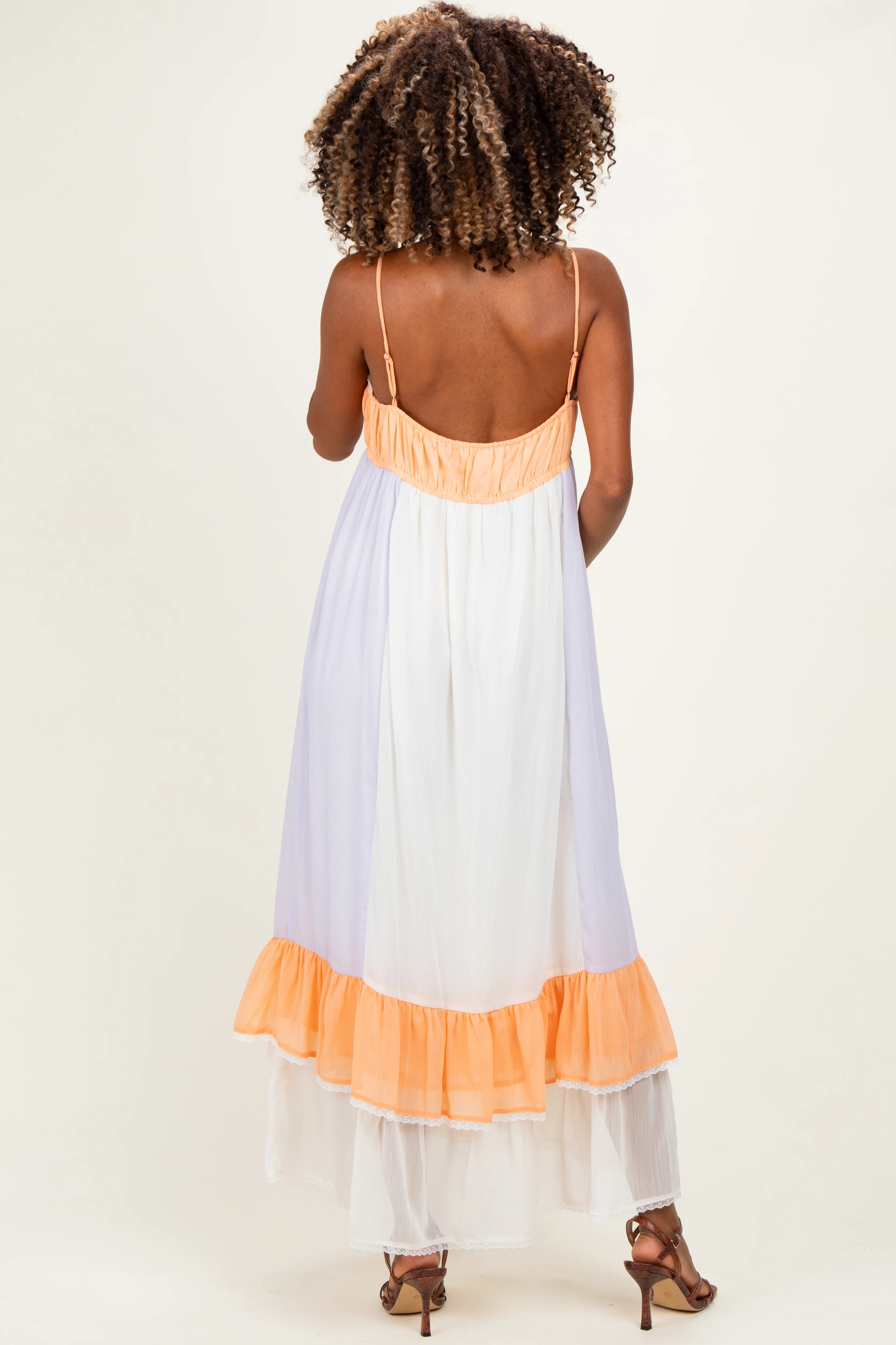 Cream Colorblock Tiered Ruffle Maternity Maxi Dress - Image 4