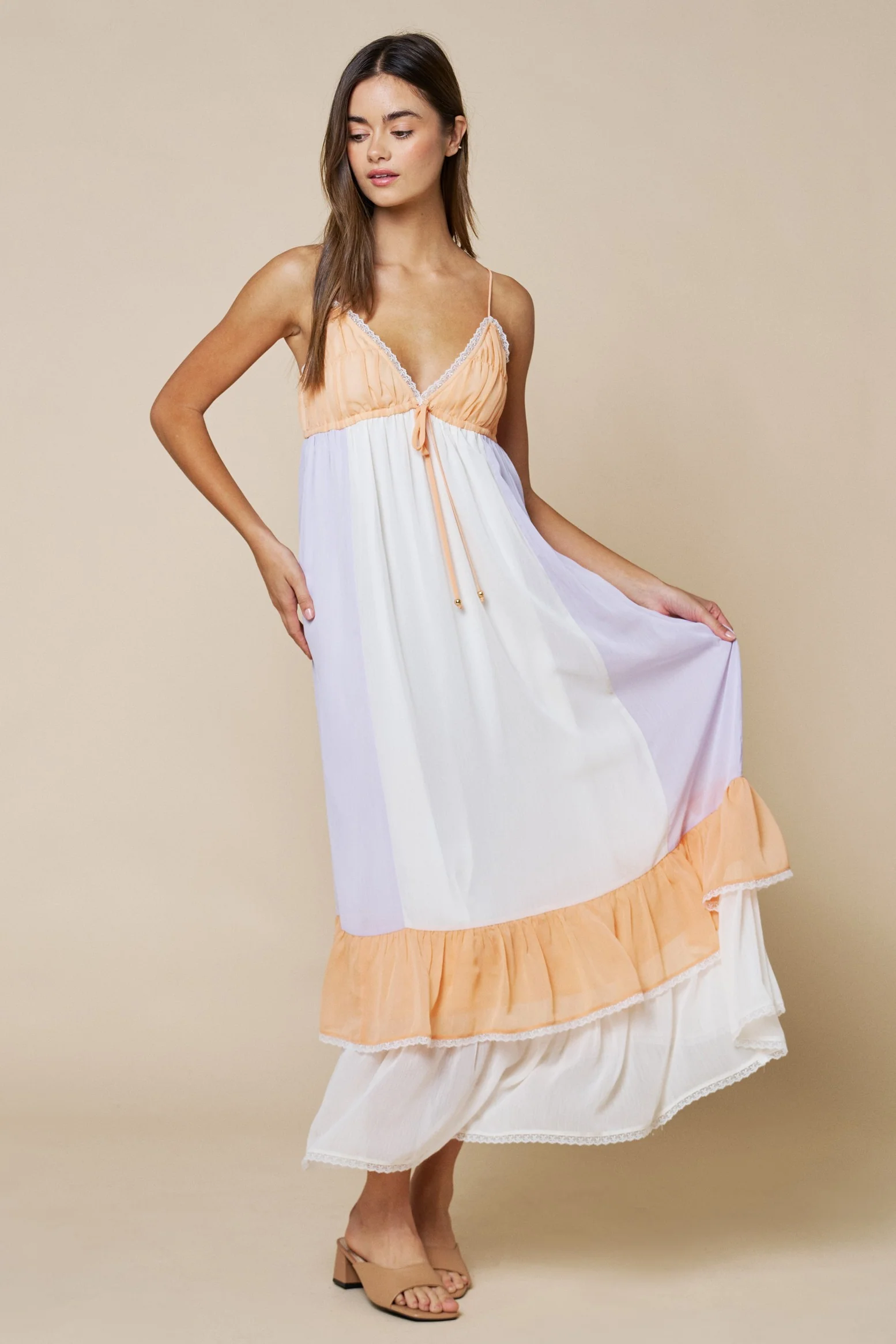 Cream Colorblock Tiered Ruffle Maternity Maxi Dress - Image 5