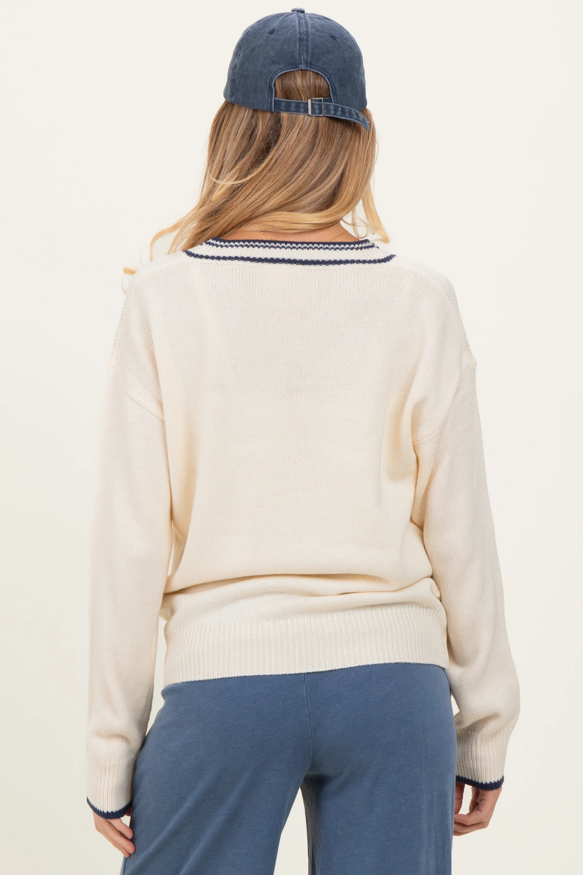 Cream Contrast Detail V-Neck Maternity Sweater - Image 5