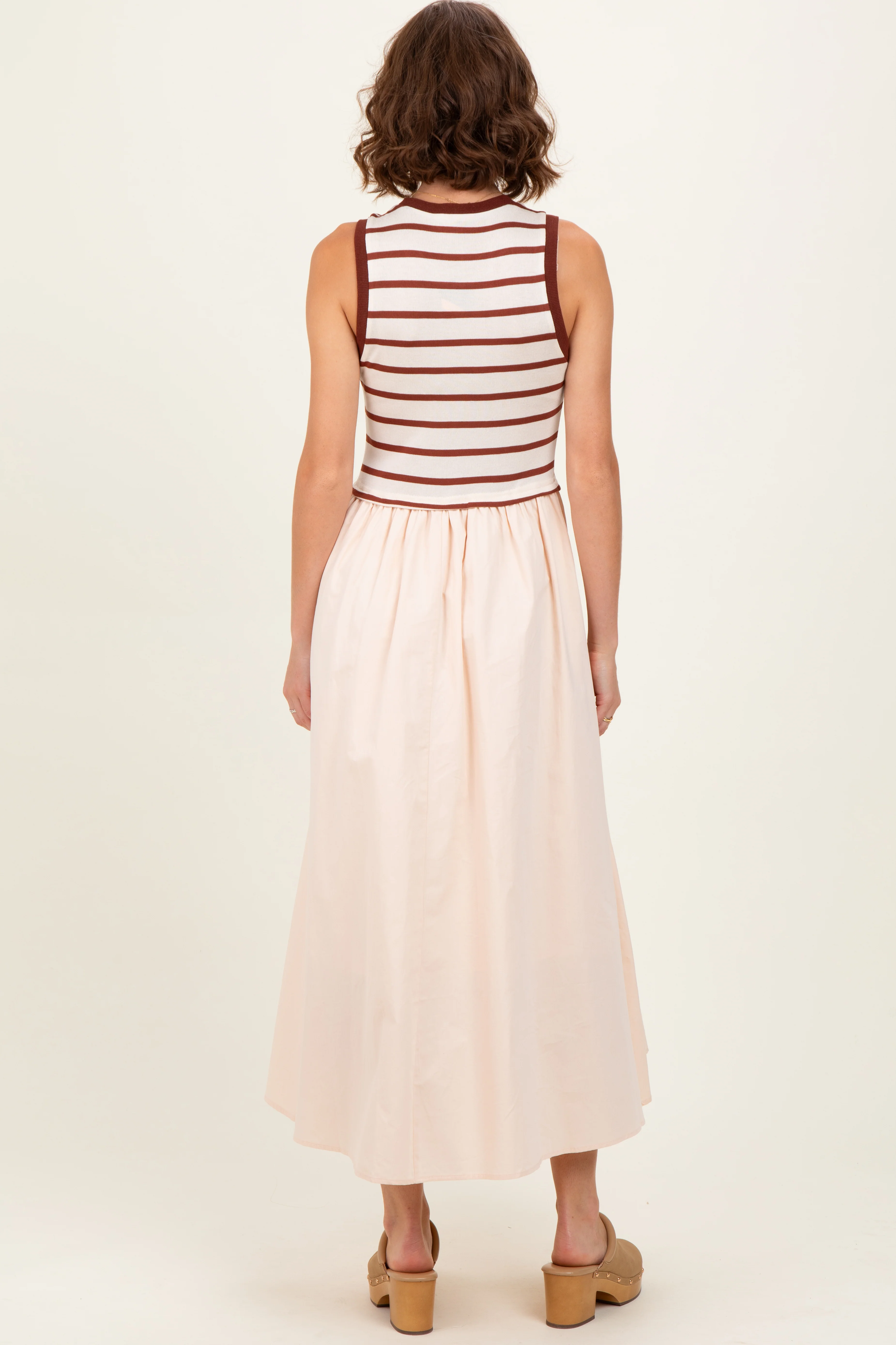 Cream Contrast Striped Bodice Sleeveless Maxi Dress - Image 4