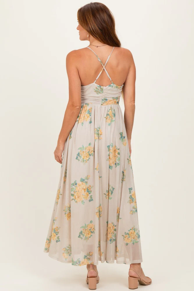 Cream Criss-Cross Back Mesh Dress - Image 7