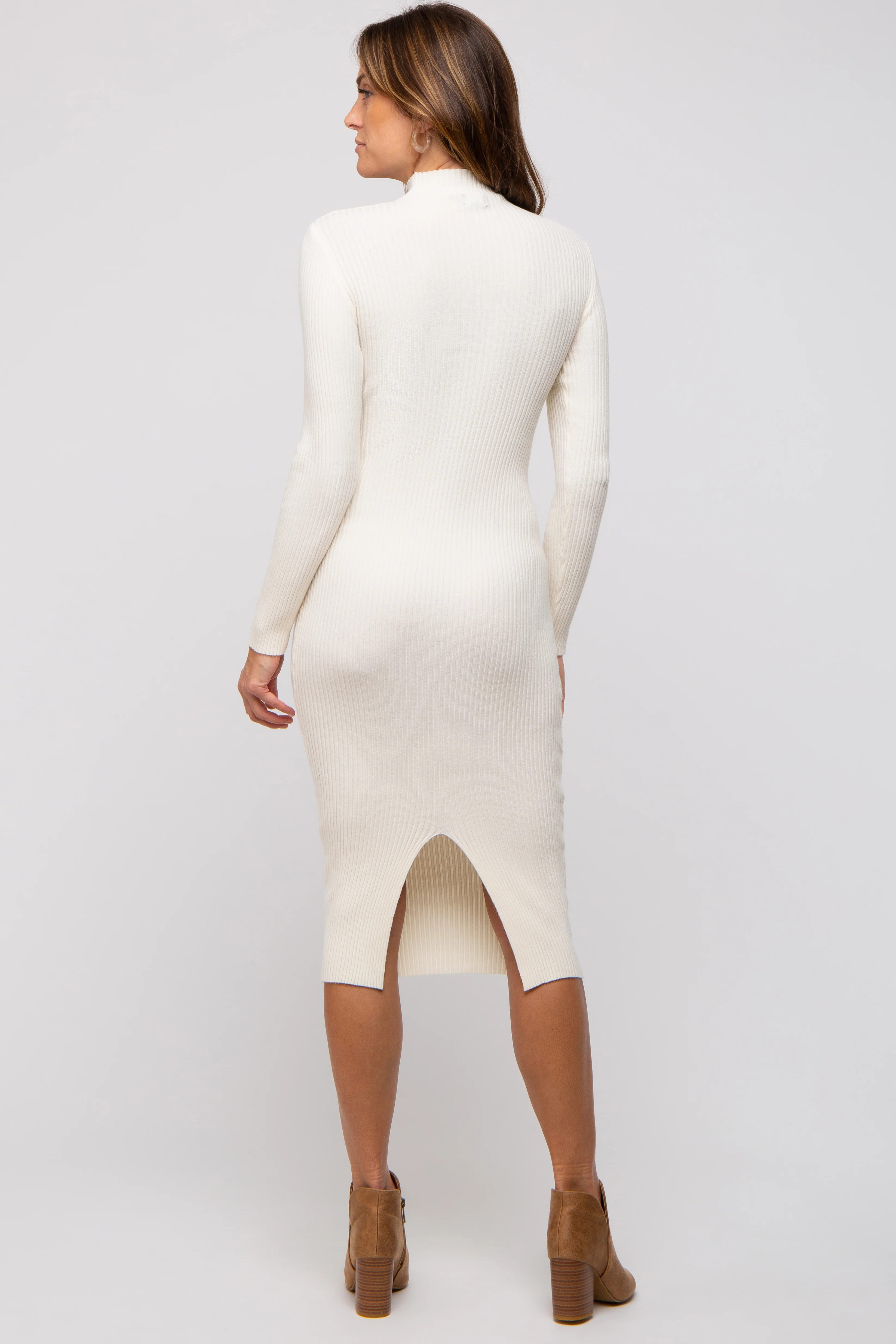 Cream Cutout Fitted Knit Dress - Image 3