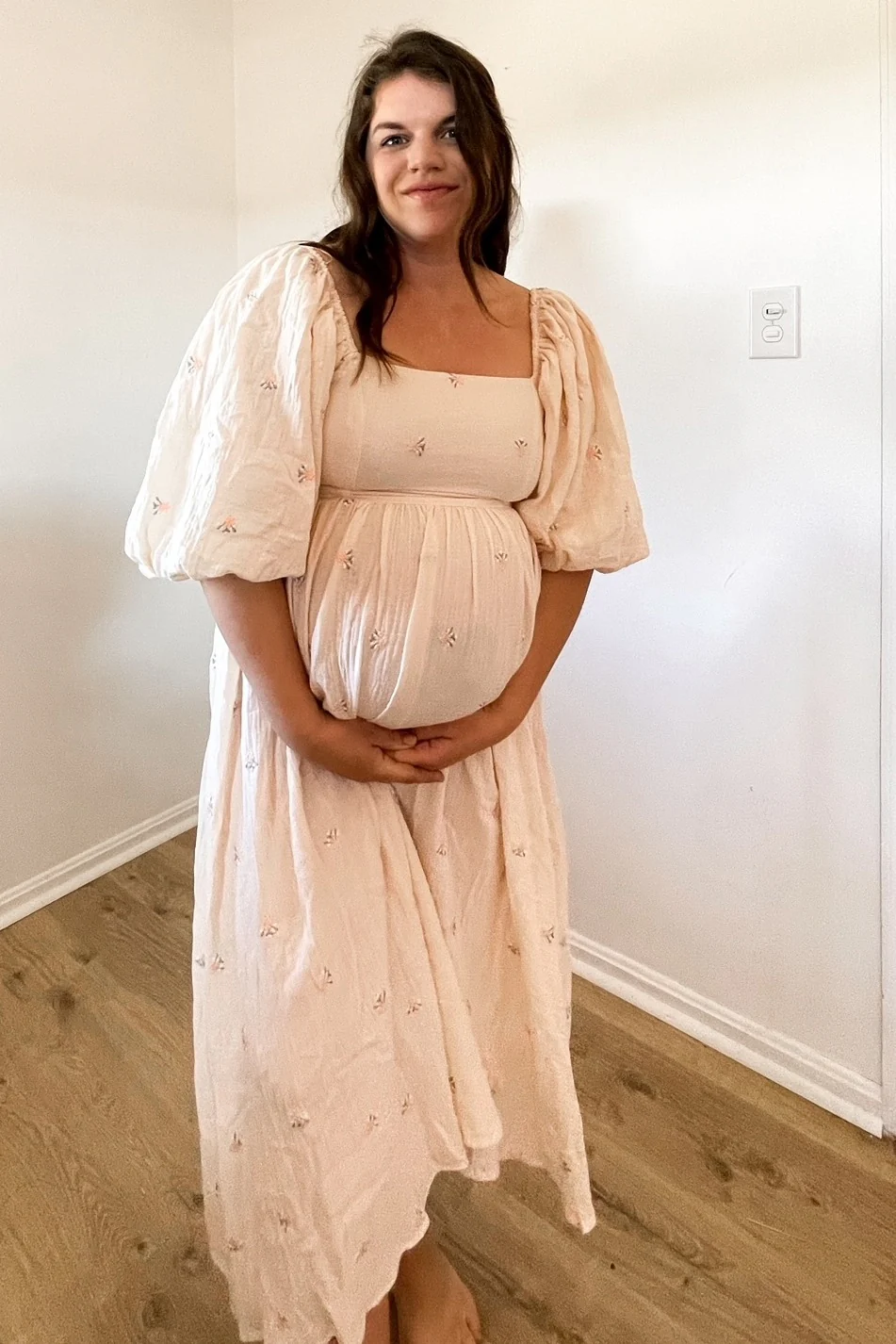 Cream Floral Maternity Midi Dress - Image 5