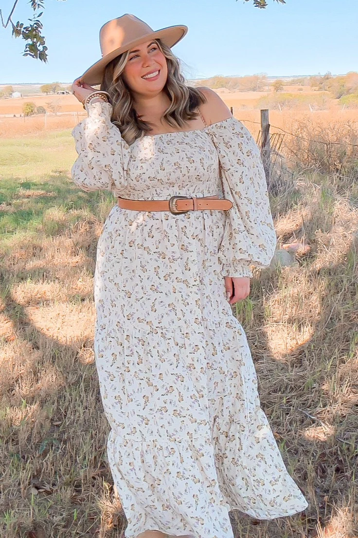 Cream Floral Smocked Long Sleeve Maxi Dress - Image 6