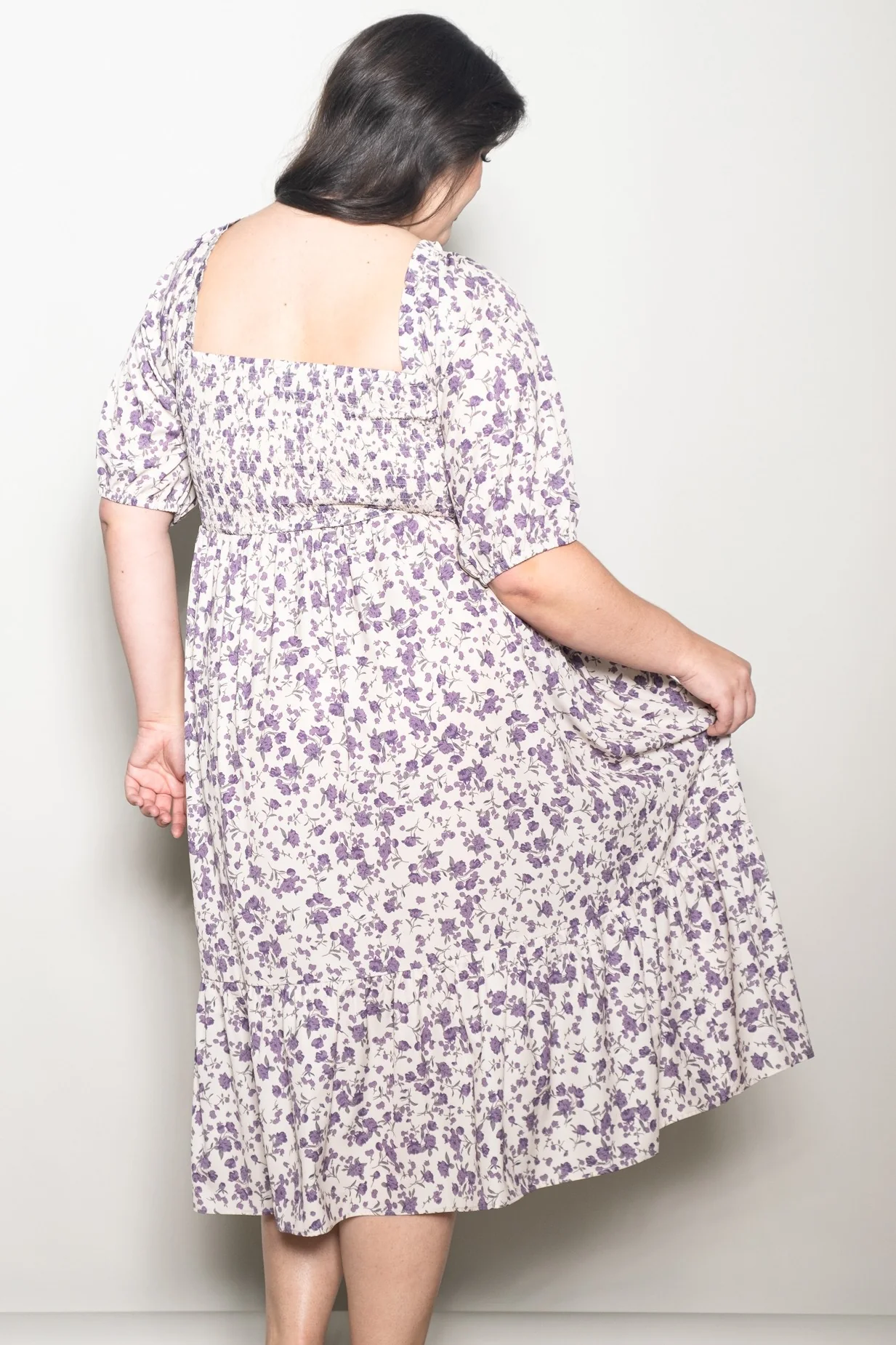 Cream Floral Smocked Plus Midi Dress - Image 5