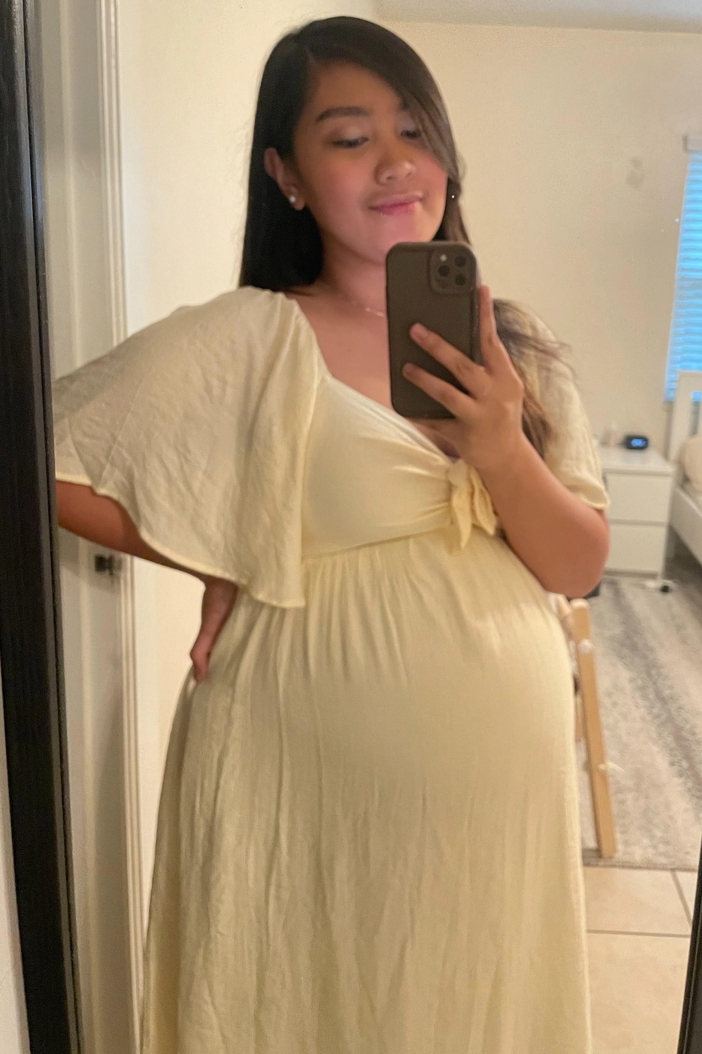 Cream Front Tie Ruffle Sleeve Maternity Midi Dress - Image 5