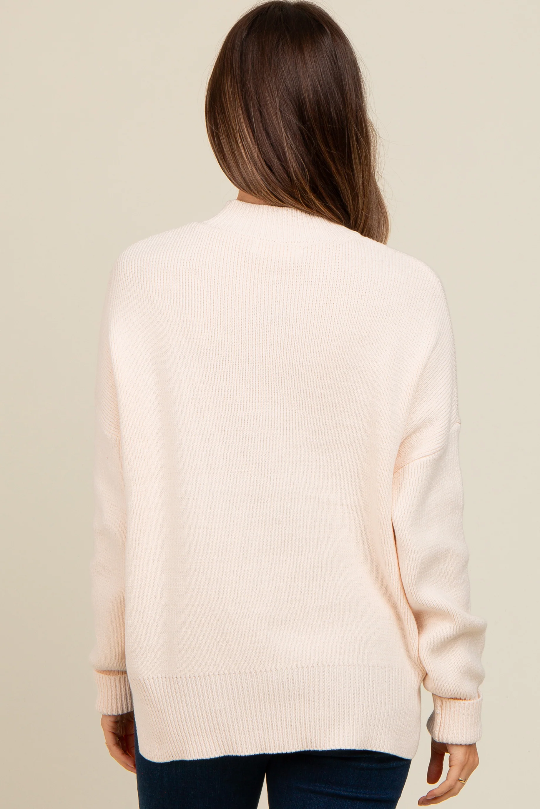 Cream Mock Neck Basic Maternity Sweater - Image 3