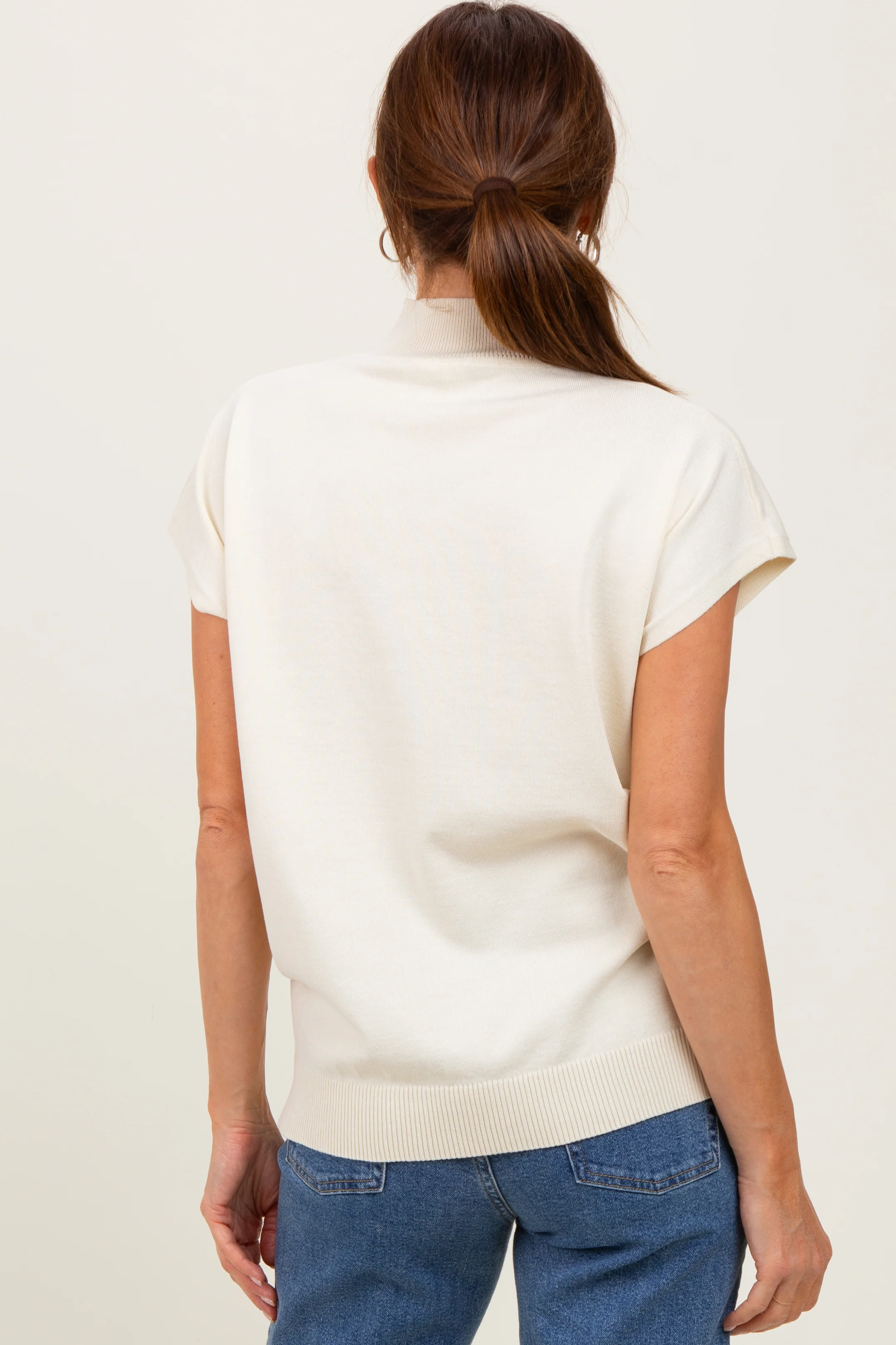 Cream Mock Neck Knit Top - Image 4