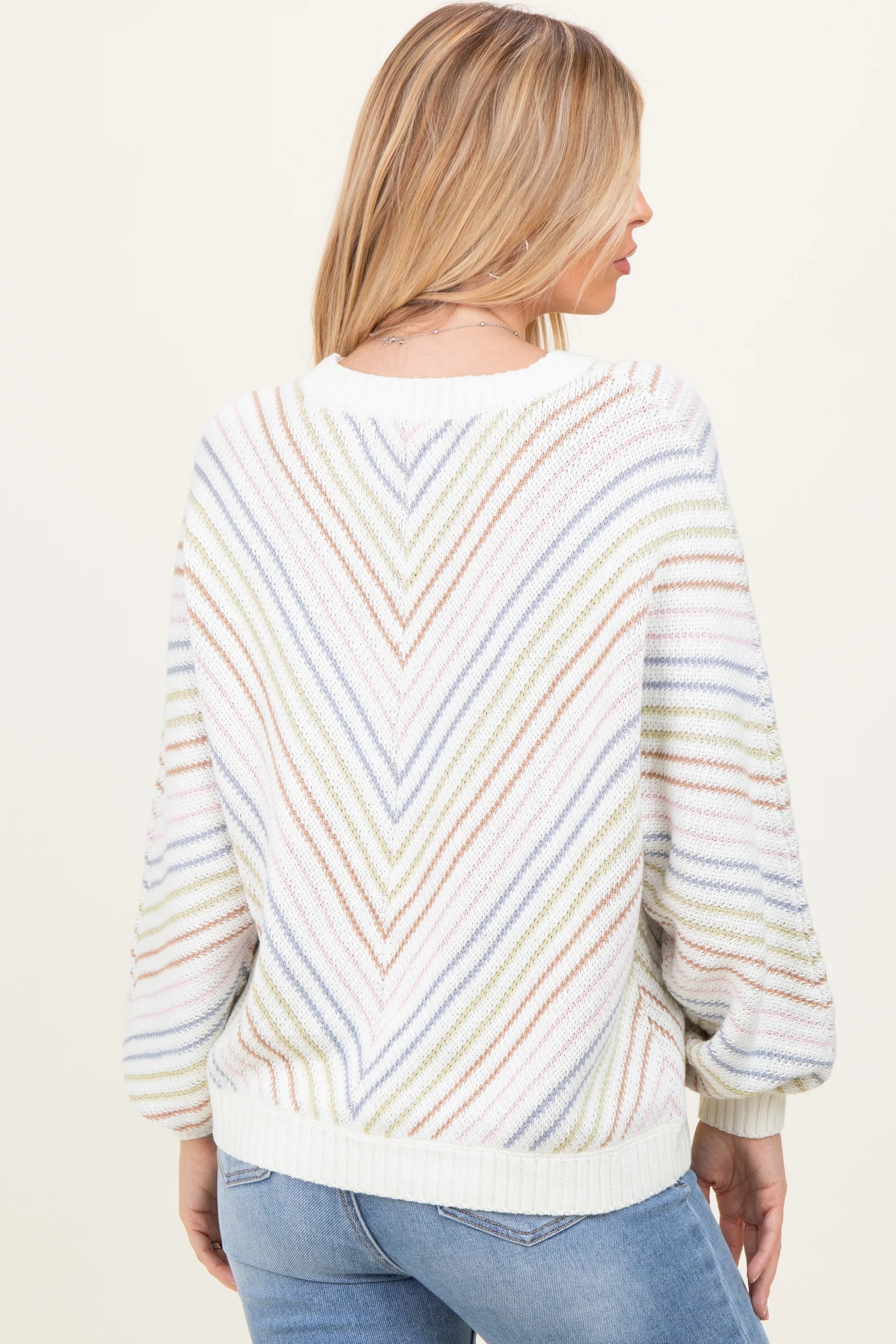 Cream Multi Crew Neck Striped Long Sleeve Sweater - Image 4
