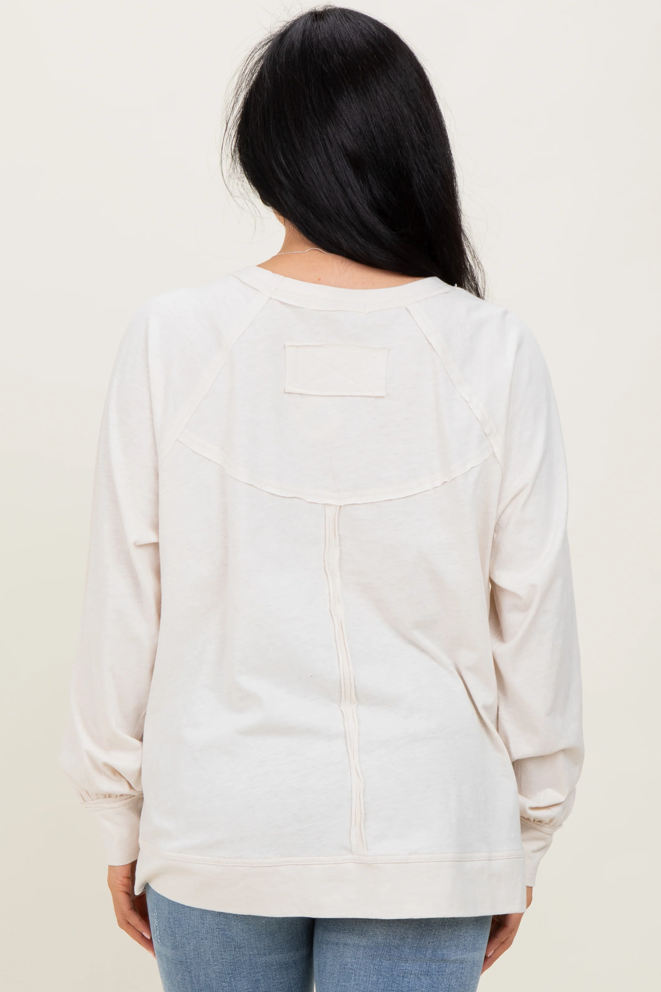 Cream Oversized Cotton Slub Long Sleeve Top - Image 4