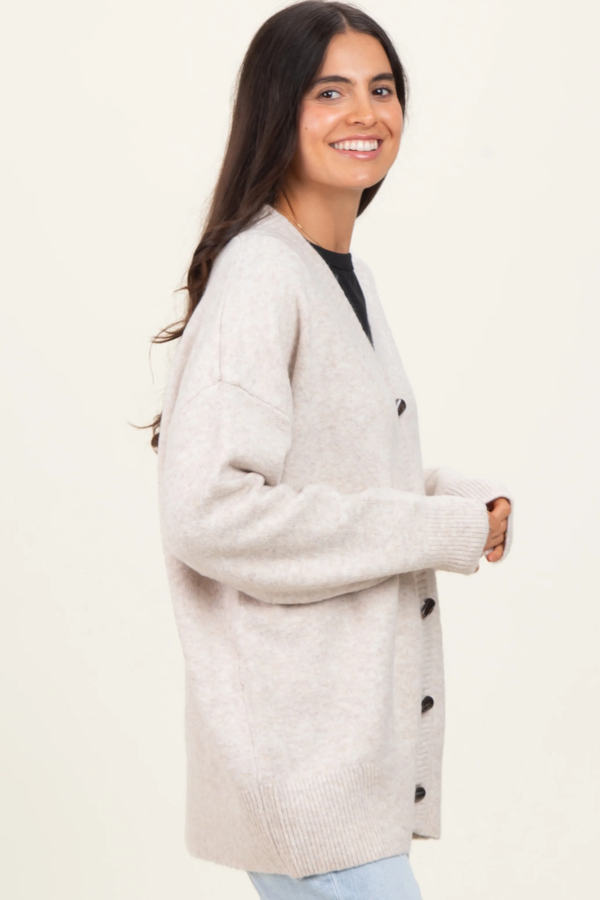 Cream Oversized Toggle Button Cardigan - Image 6