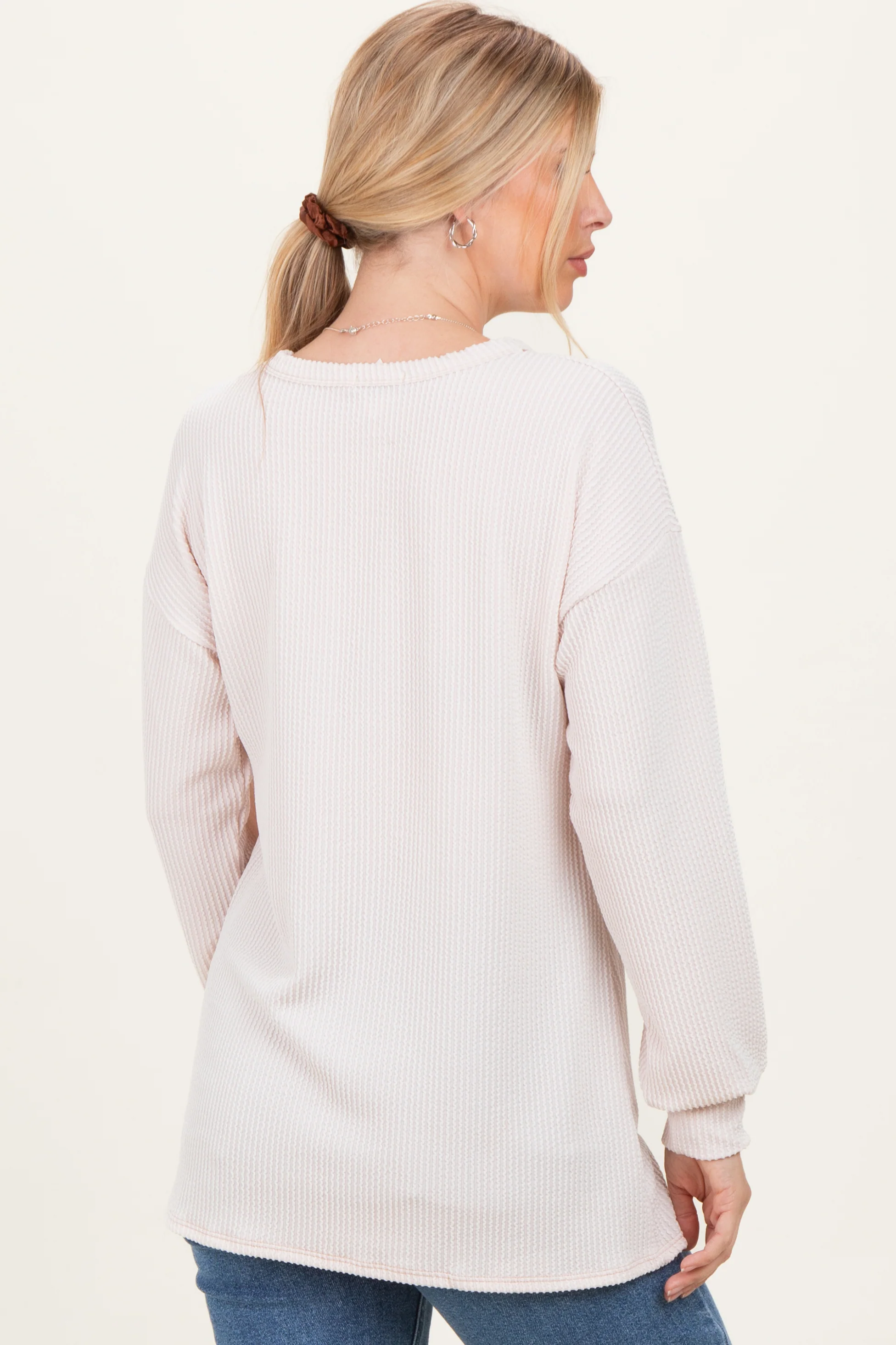 Cream Puff Sleeve Solid Ribbed Top - Image 4