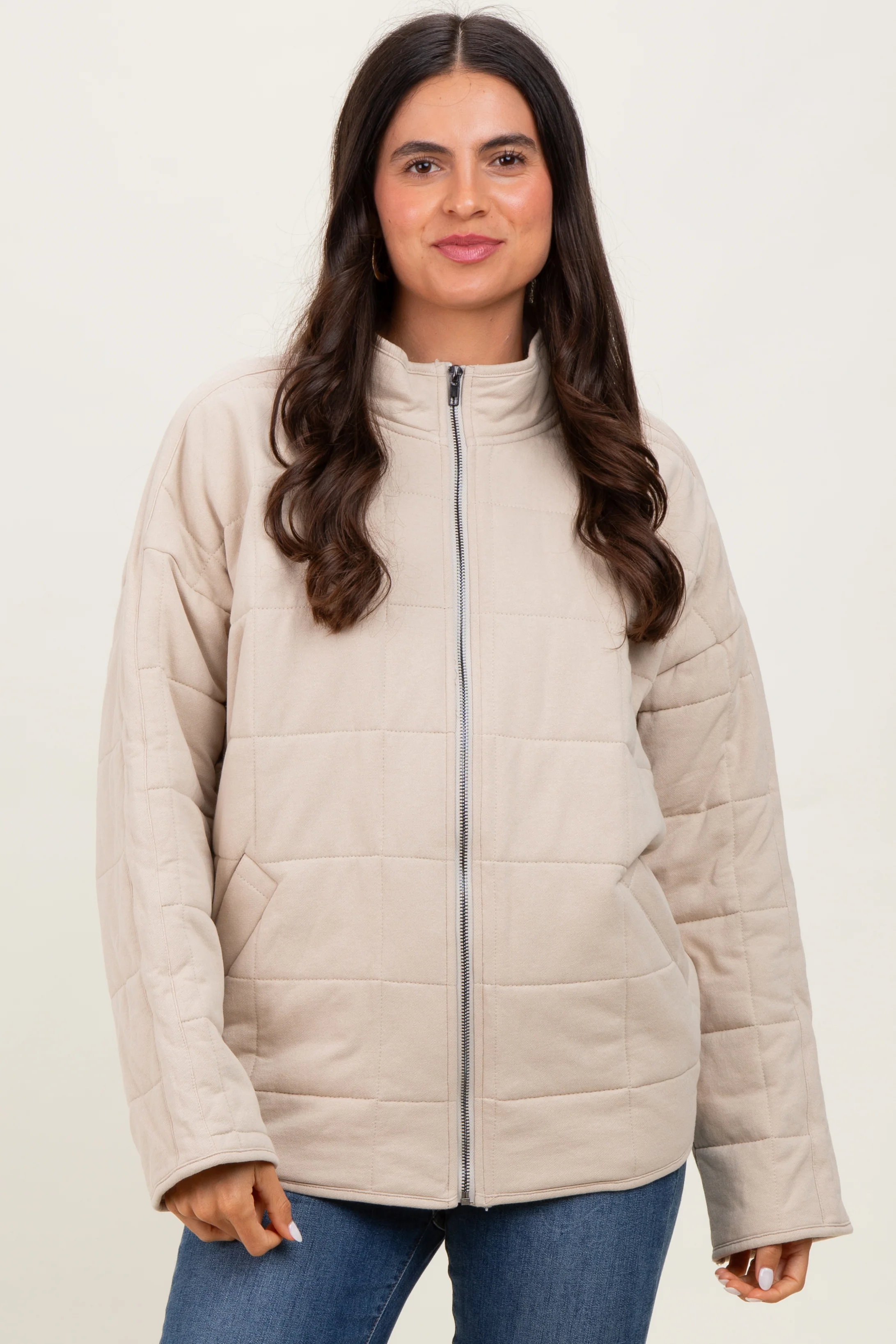 Cream Quilted Oversized Jacket - Image 2