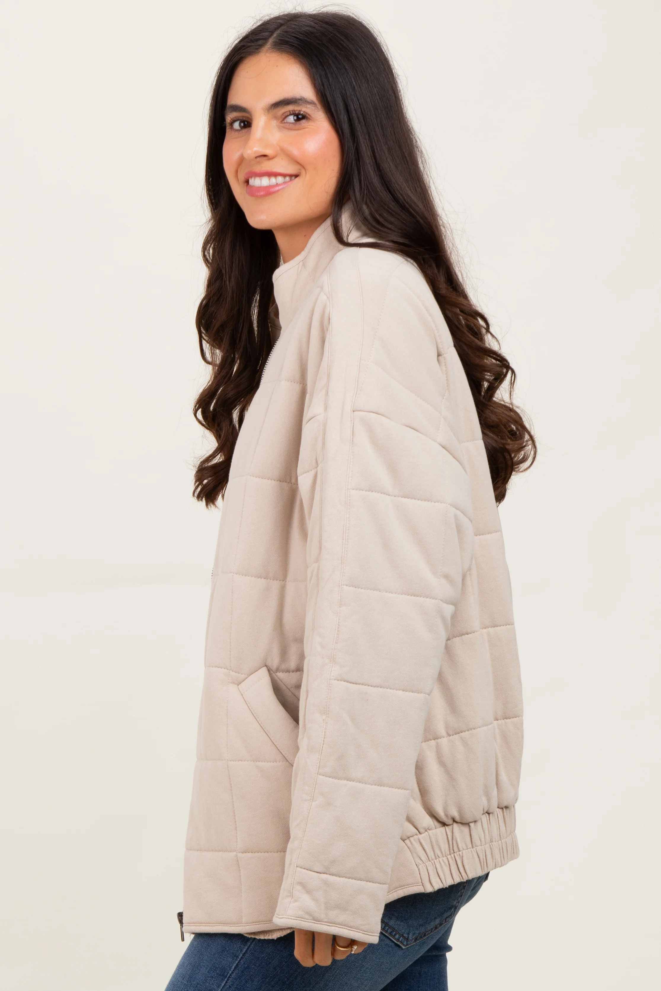 Cream Quilted Oversized Jacket - Image 3