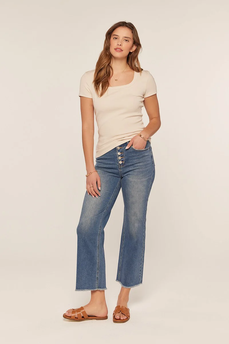 Cream Ribbed Square Neck T-Shirt - Image 4