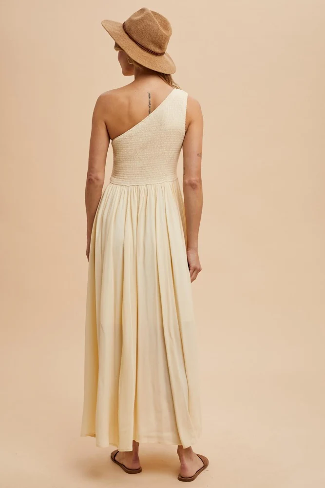 Cream Smocked One Shoulder Maxi Dress - Image 5