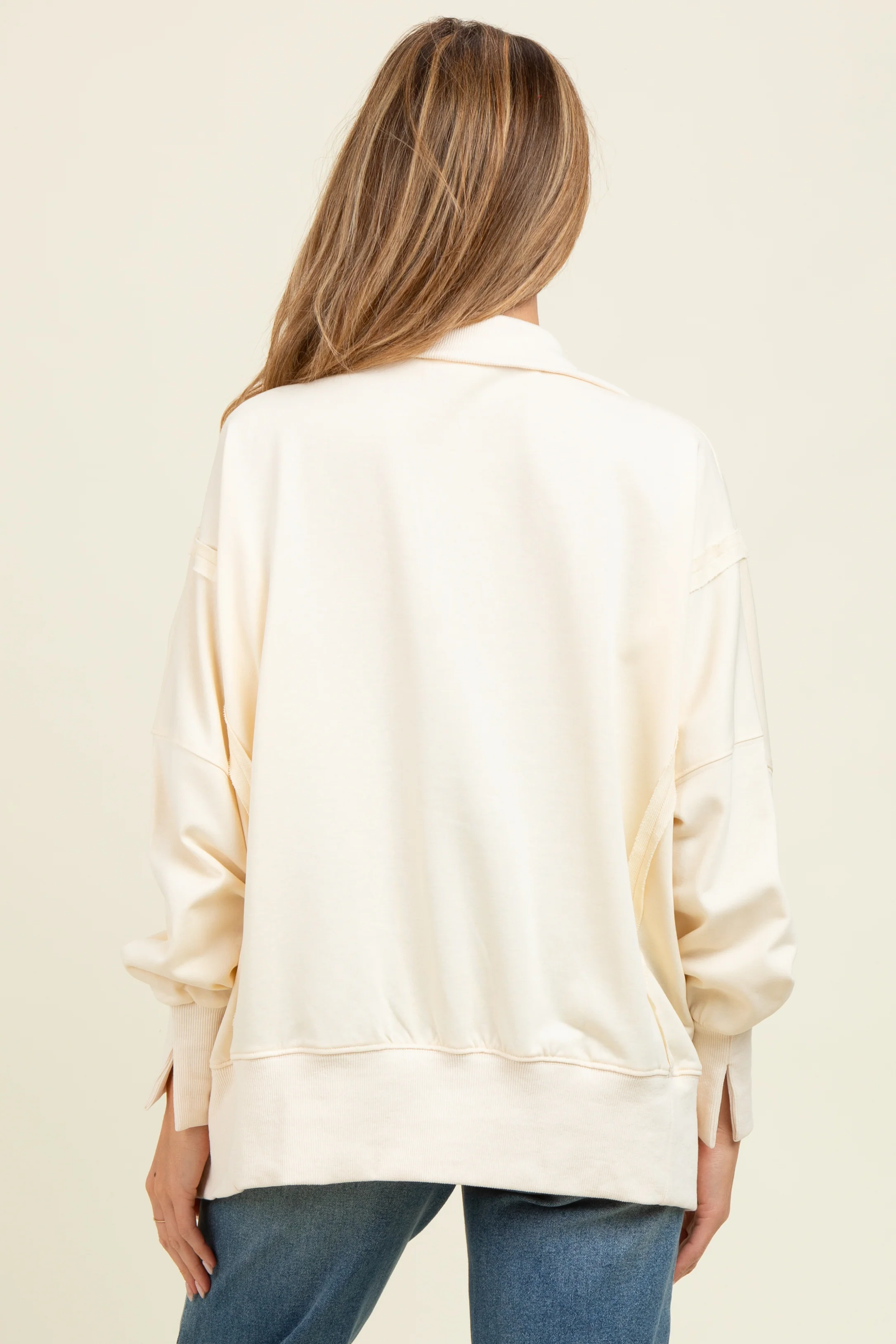 Cream Snap Button Pullover Henley Maternity Sweatshirt - Image 4