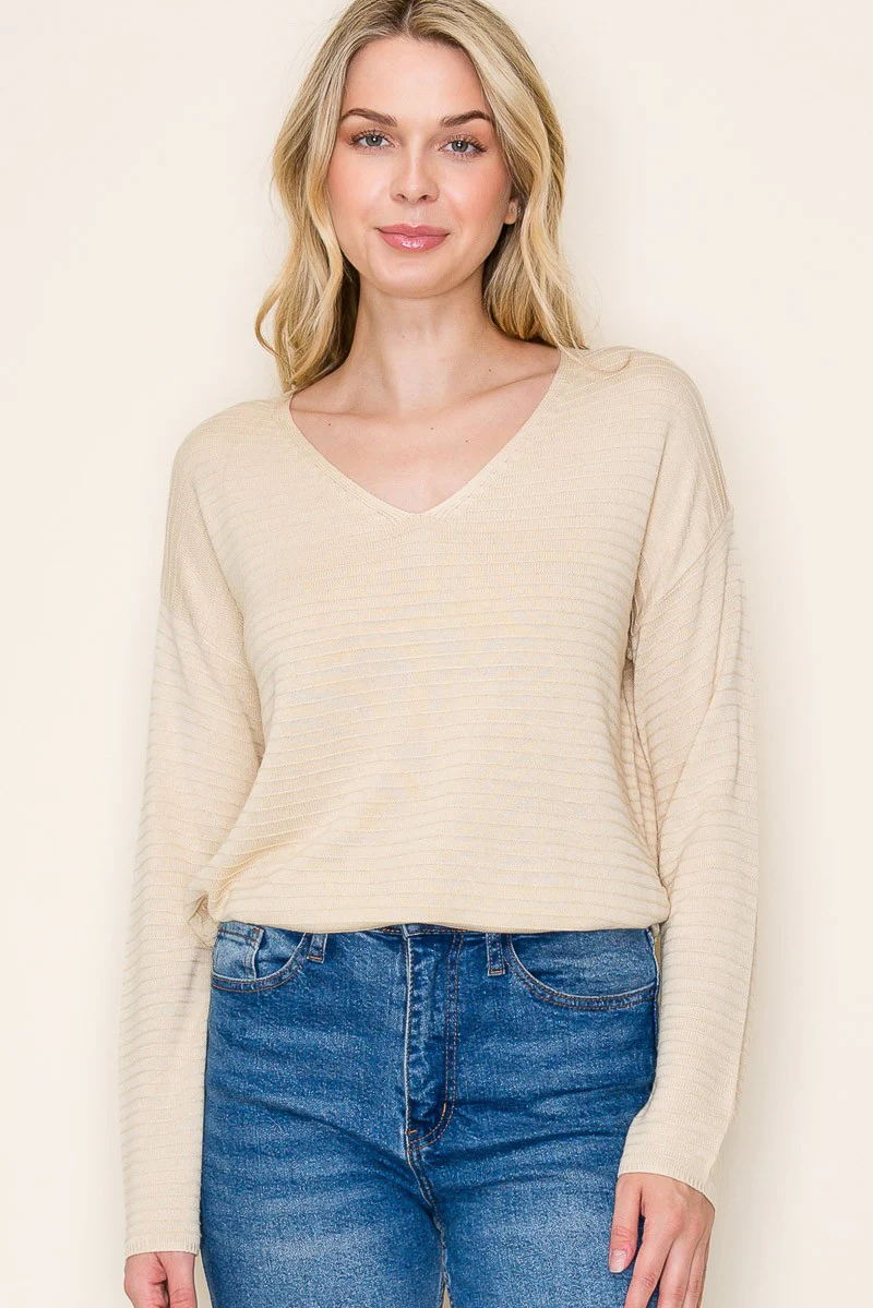 Cream Striped Knit Maternity Long Sleeve Top - Image 5