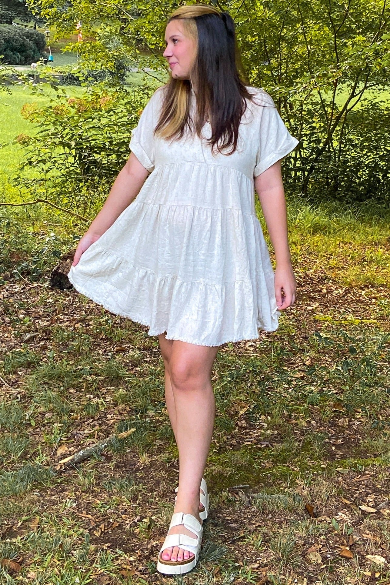Cream Tiered Linen Dress - Image 5