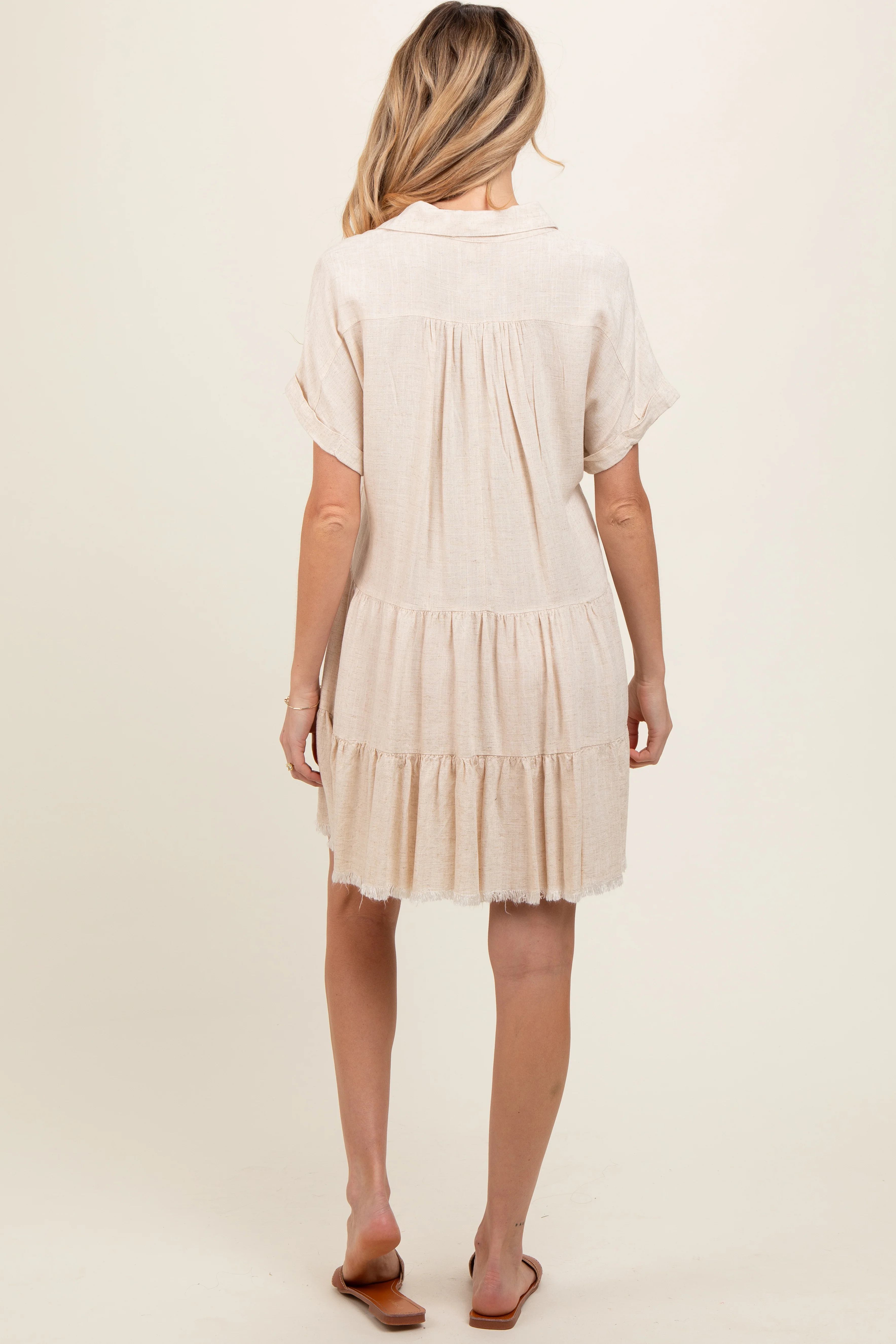 Cream Tiered Linen Maternity Dress - Image 4