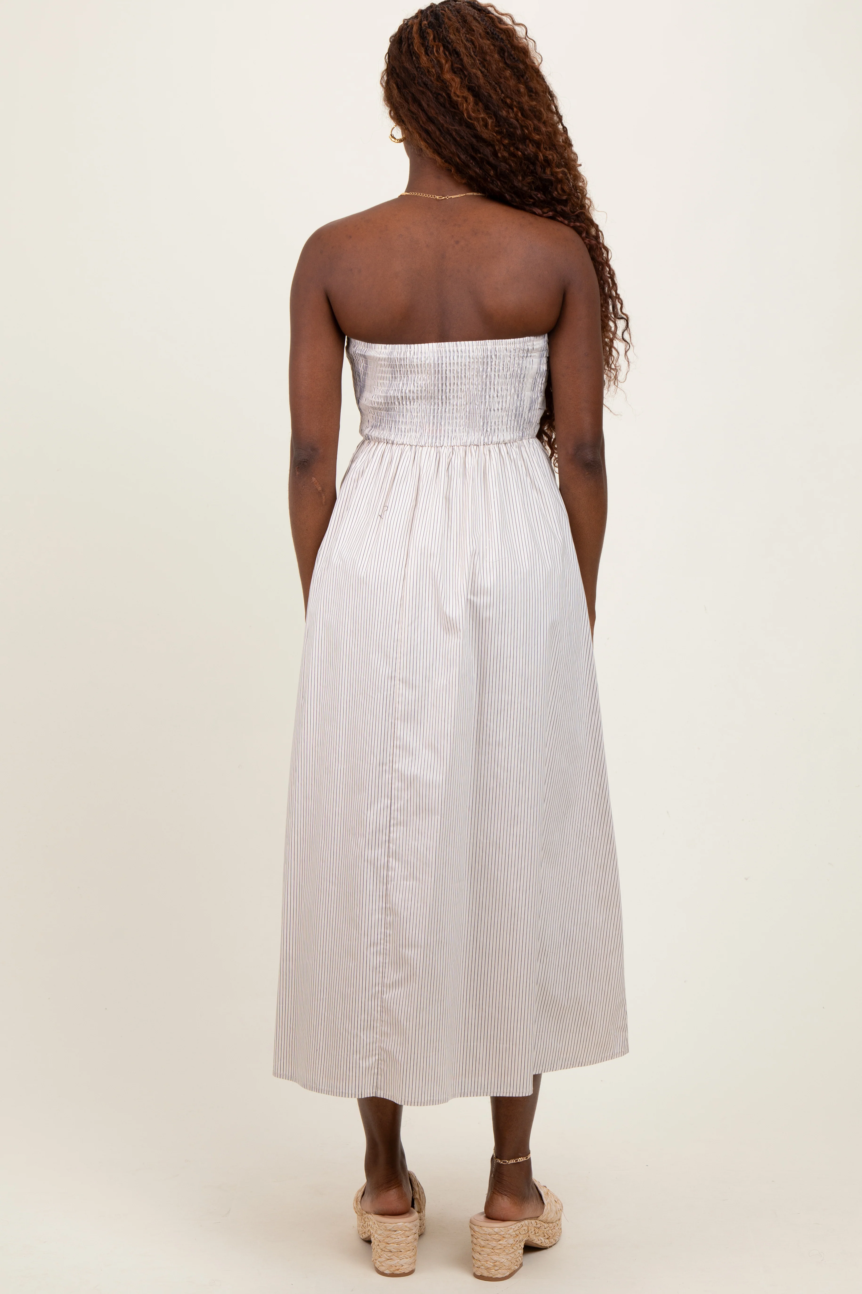 Cream Tube Striped Black Smocking Maxi Dress - Image 3