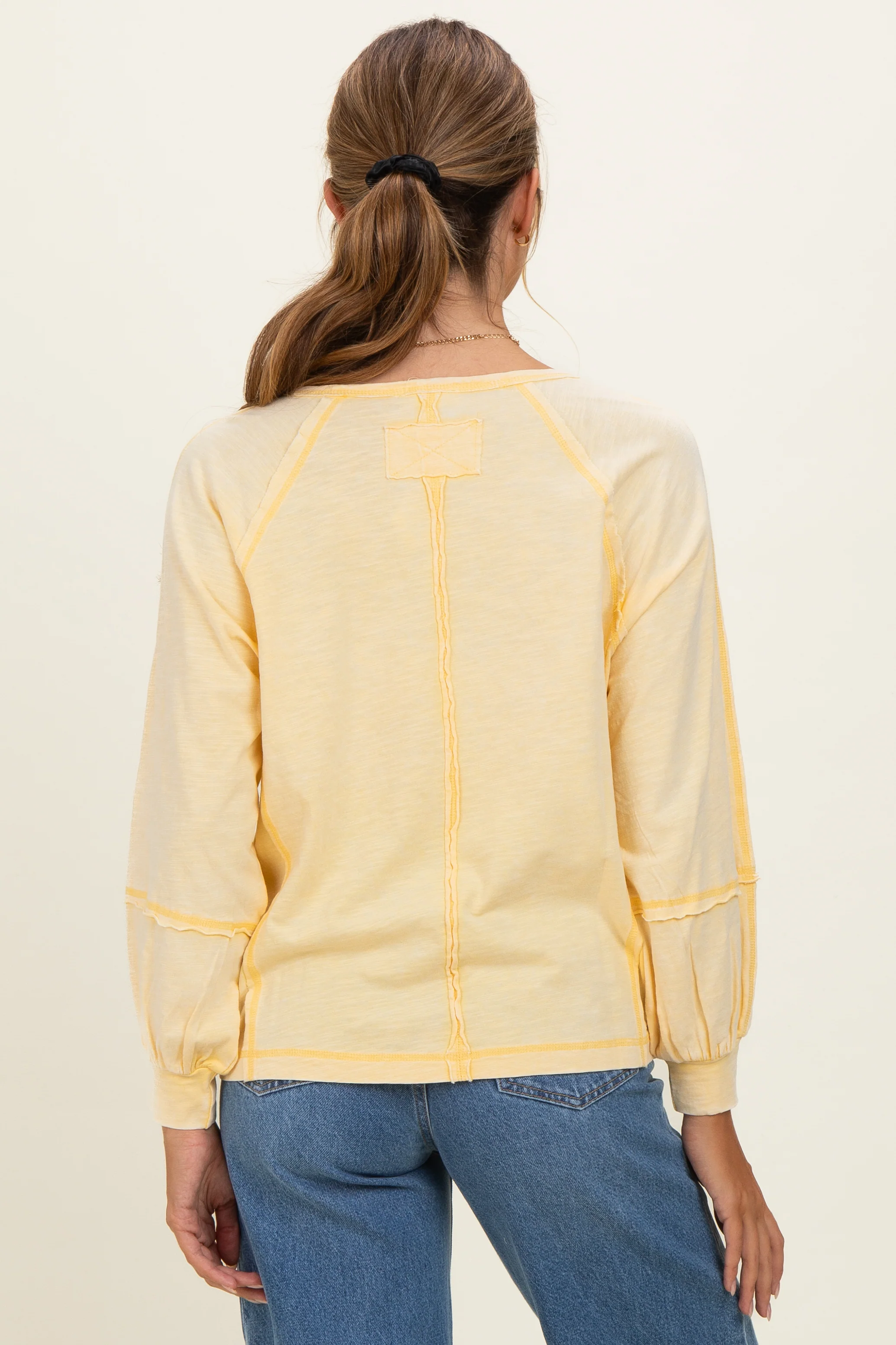 Cream Yellow Mineral Wash Exposed Seam Top - Image 3