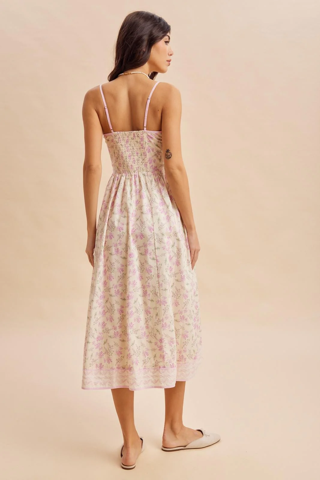 Creme Peony Floral Embroidered Hem Midi Dress - Image 5