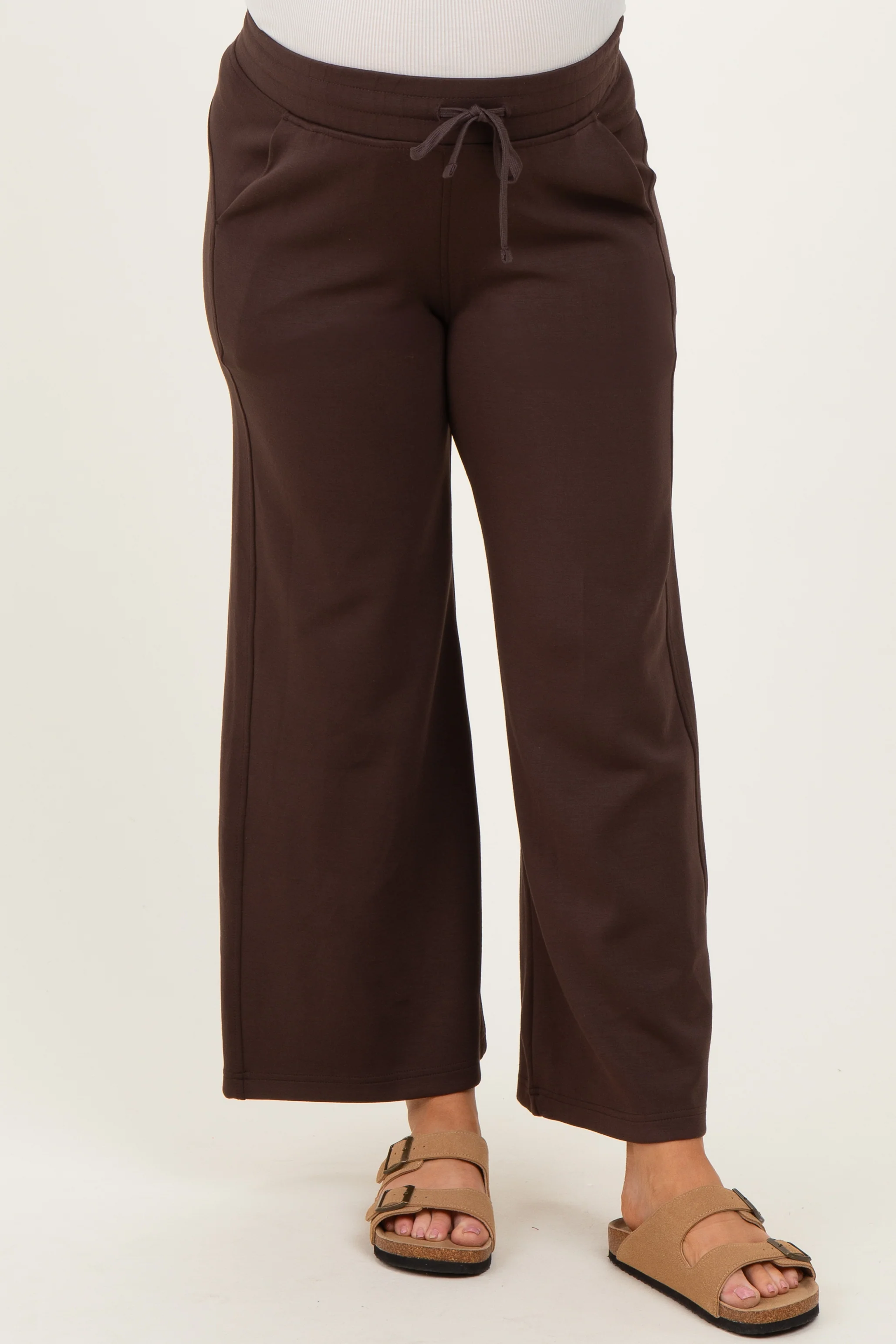 Dark Mocha Ankle Wide Leg Maternity Lounge Pants - Image 3