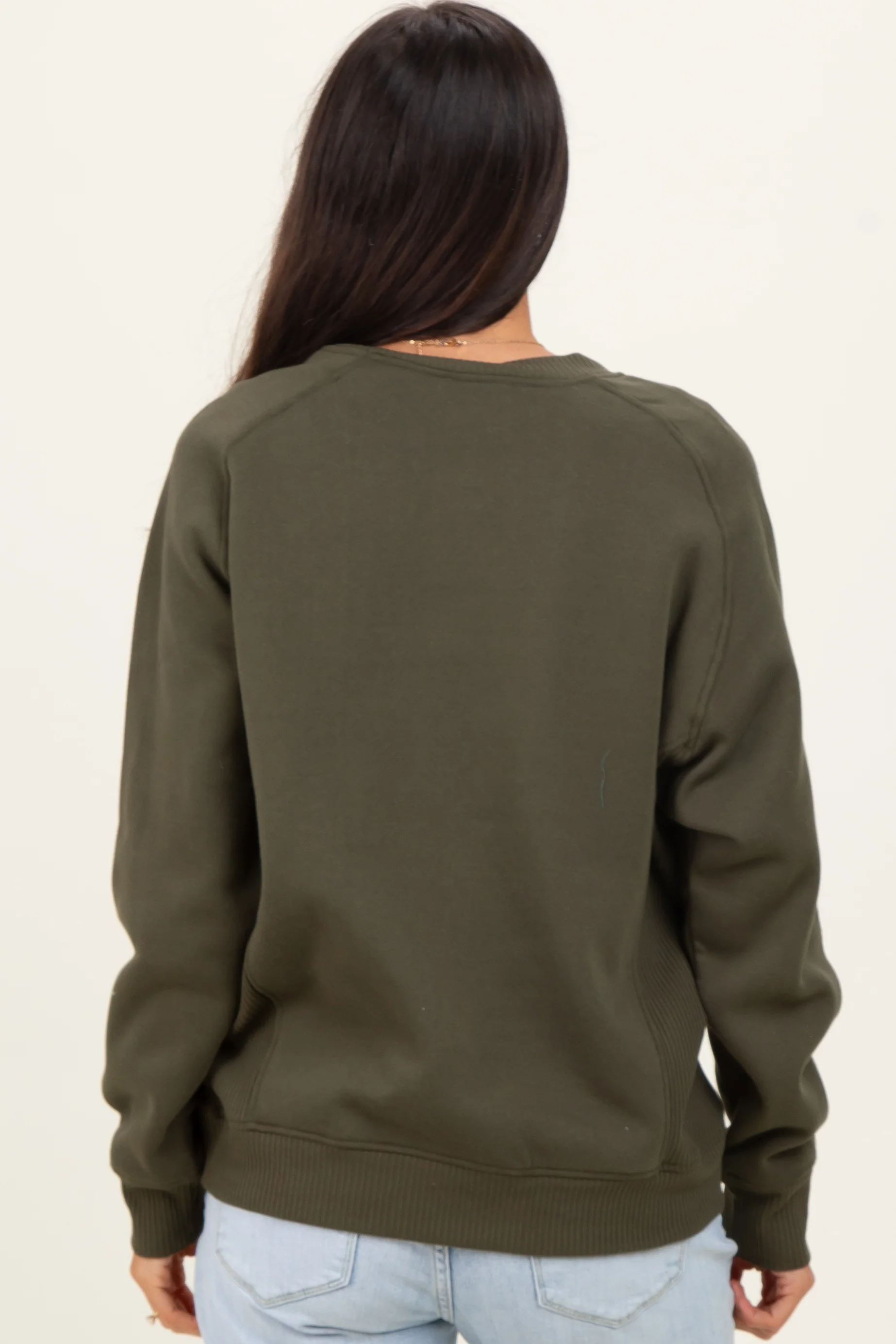 Dark Olive Fleece Sweatshirt - Image 4
