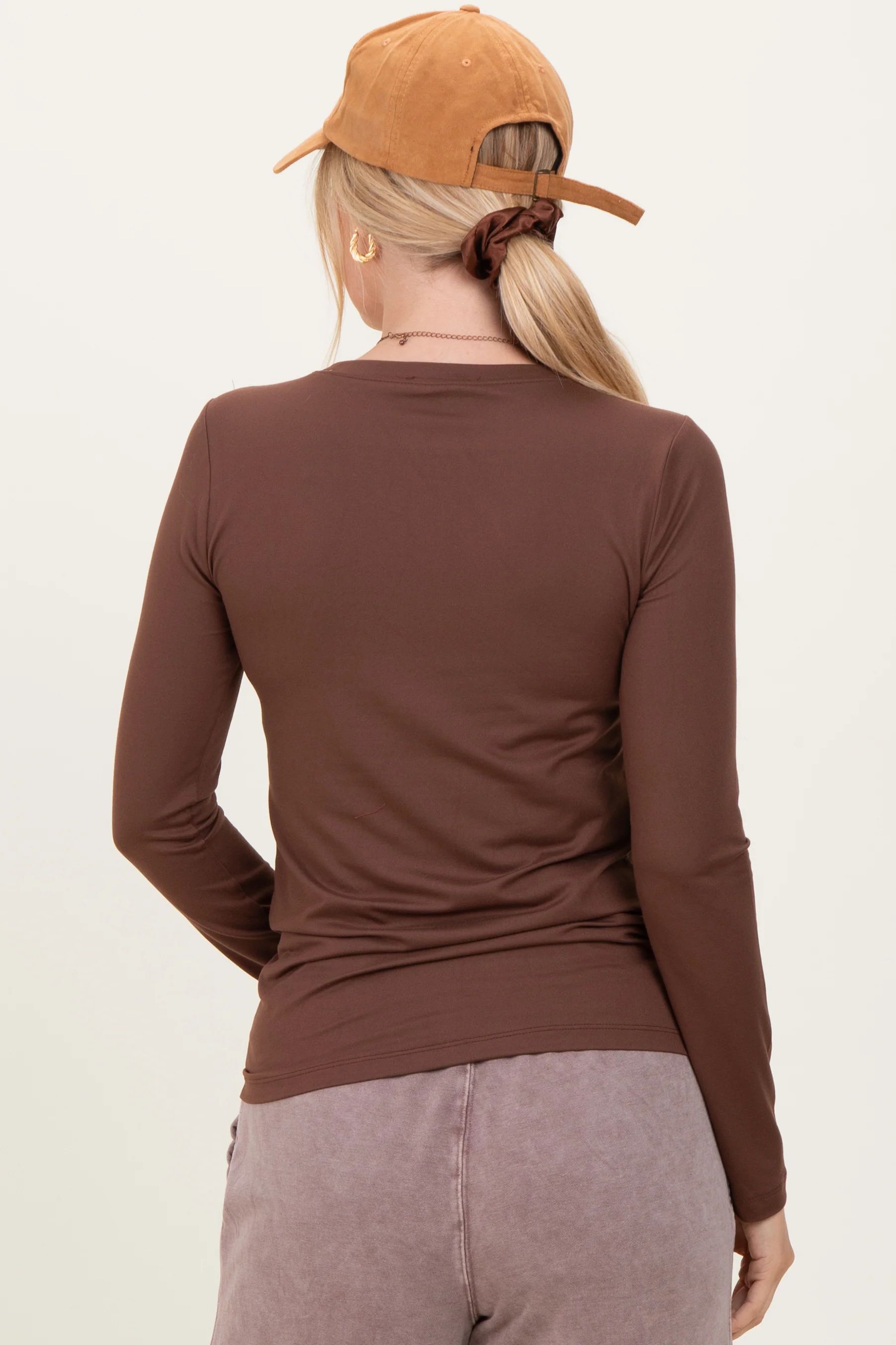 Dark Taupe Basic Long Sleeve Top - Image 3