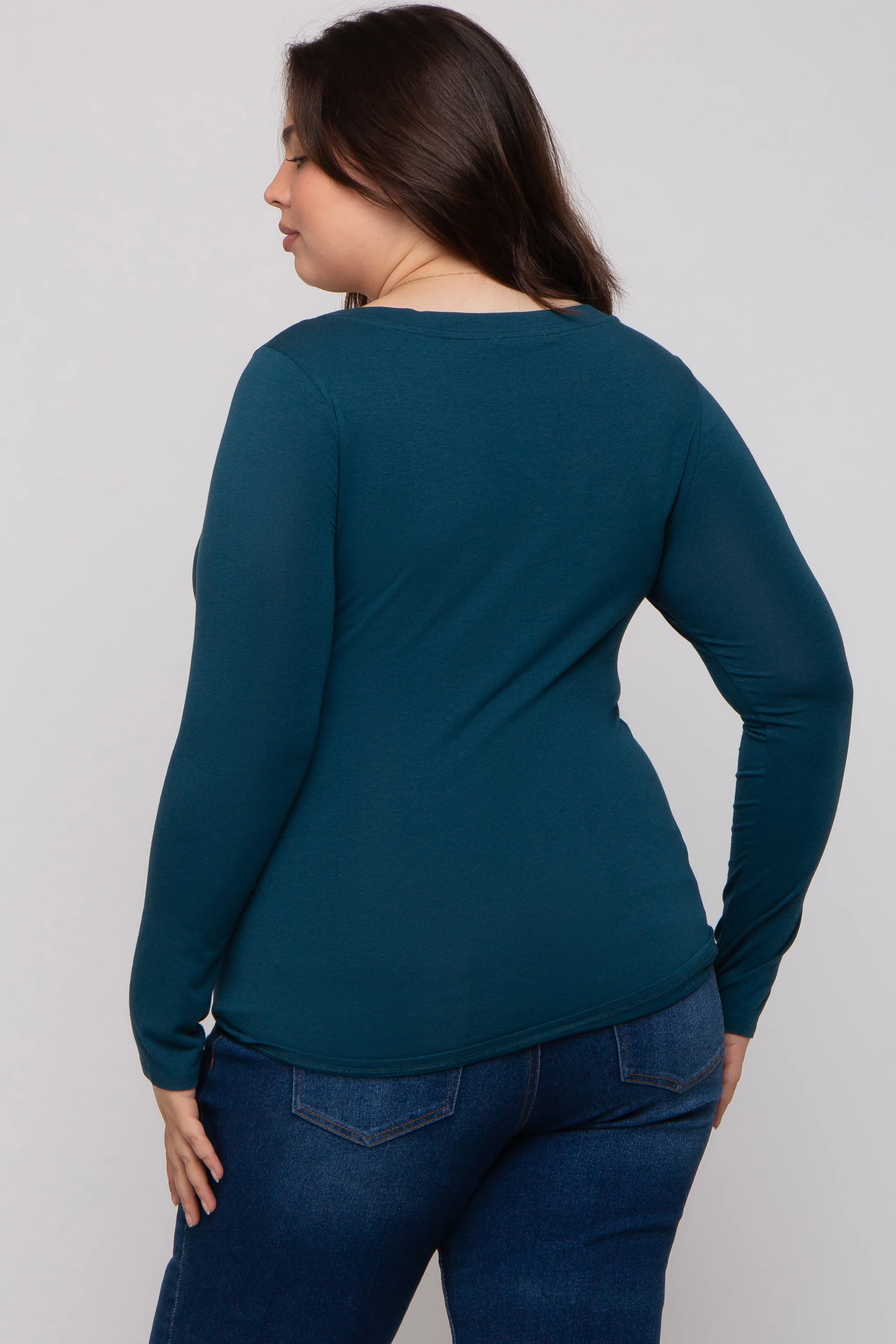 Dark Teal Basic Long Sleeve Plus Maternity Top - Image 3