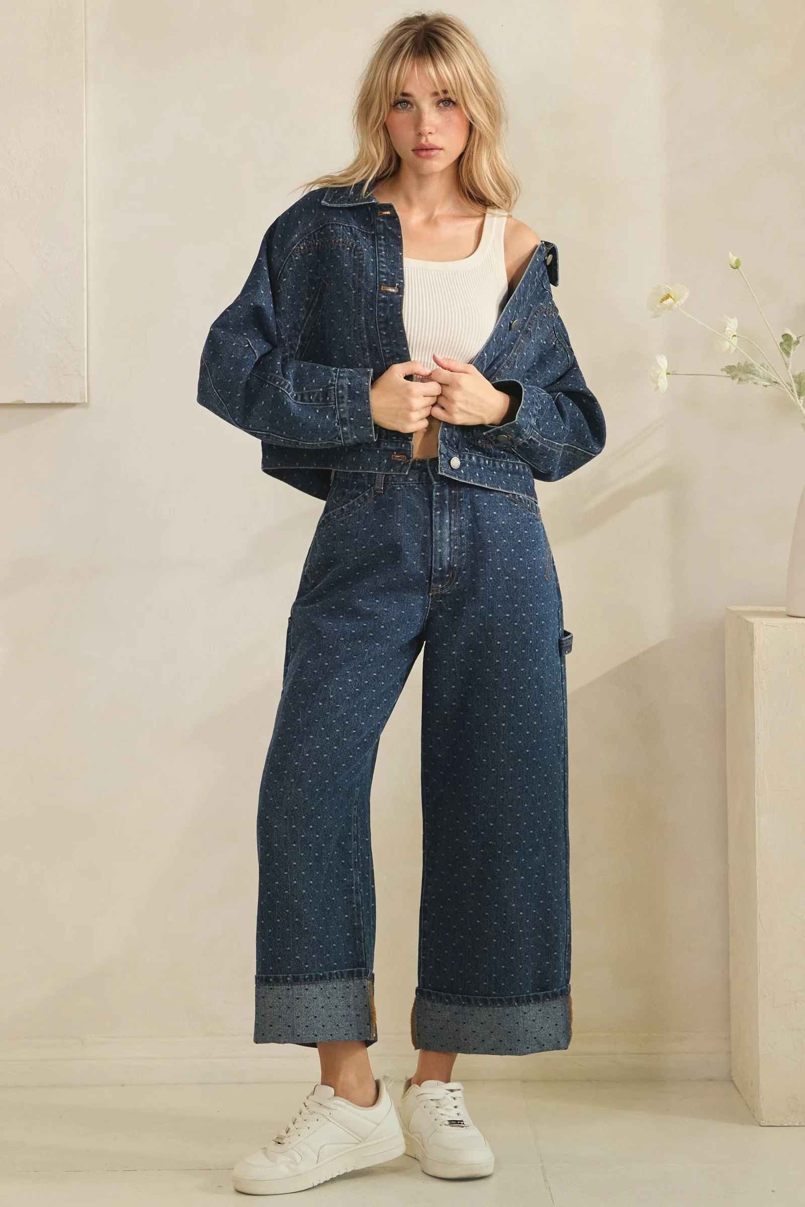 Dark Wash Boho Dotted Denim Jacket - Image 5