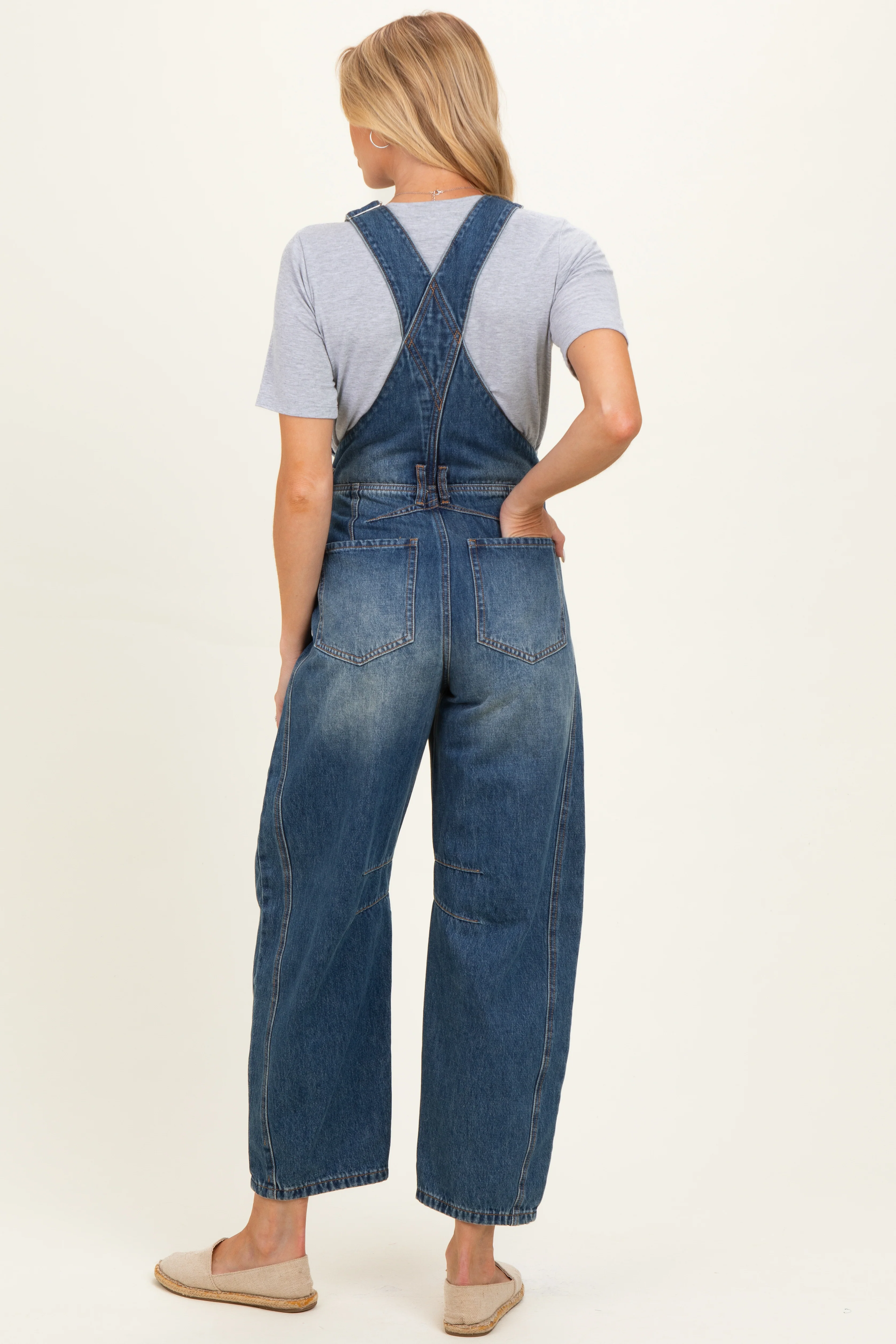 Dark Wash Denim Barrel Maternity Overalls - Image 3