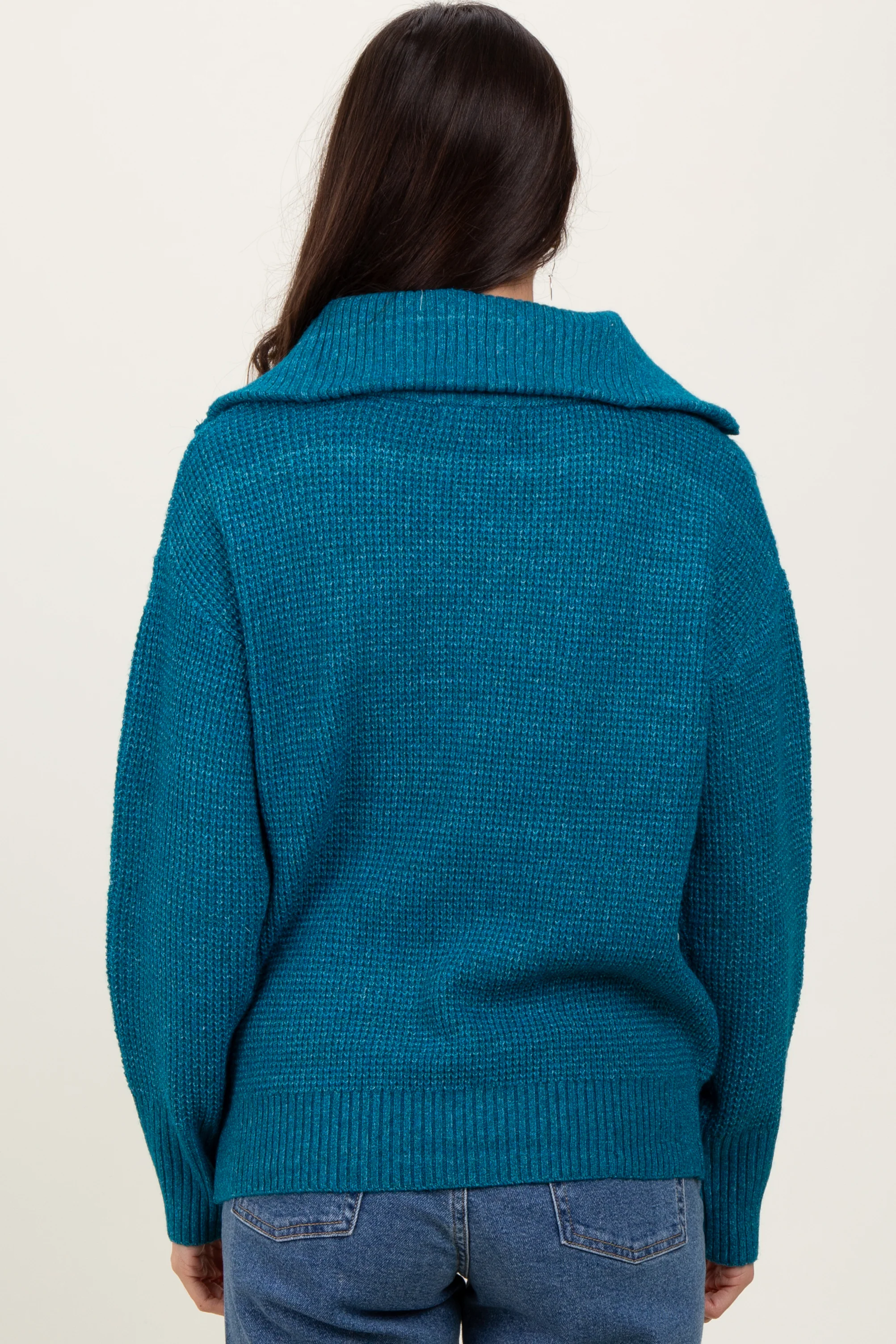 Deep Teal Half Zip Pullover Sweater - Image 4
