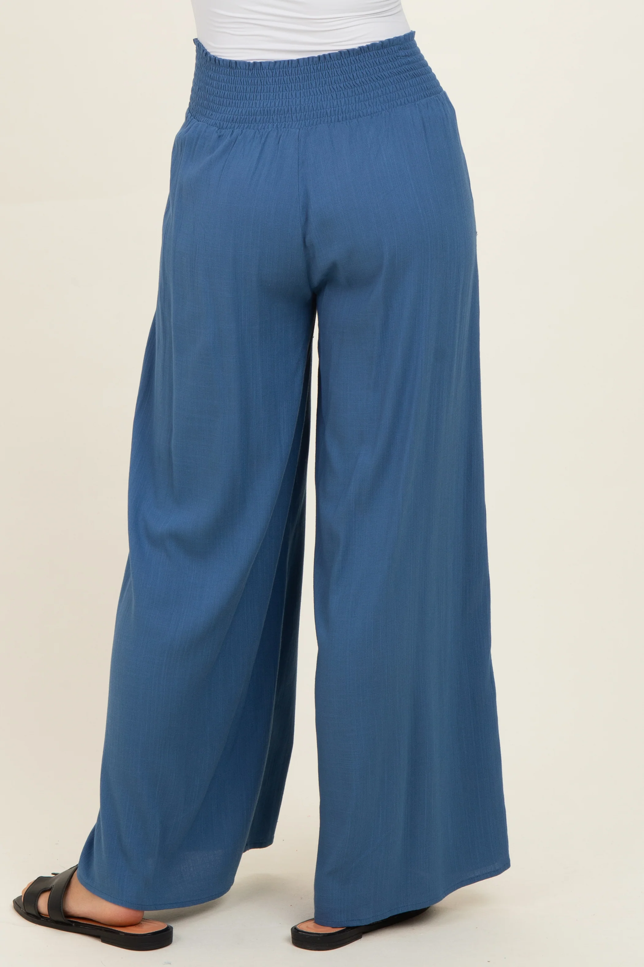 Denim Smocked Waistband Wide Leg Lounge Pants - Image 4