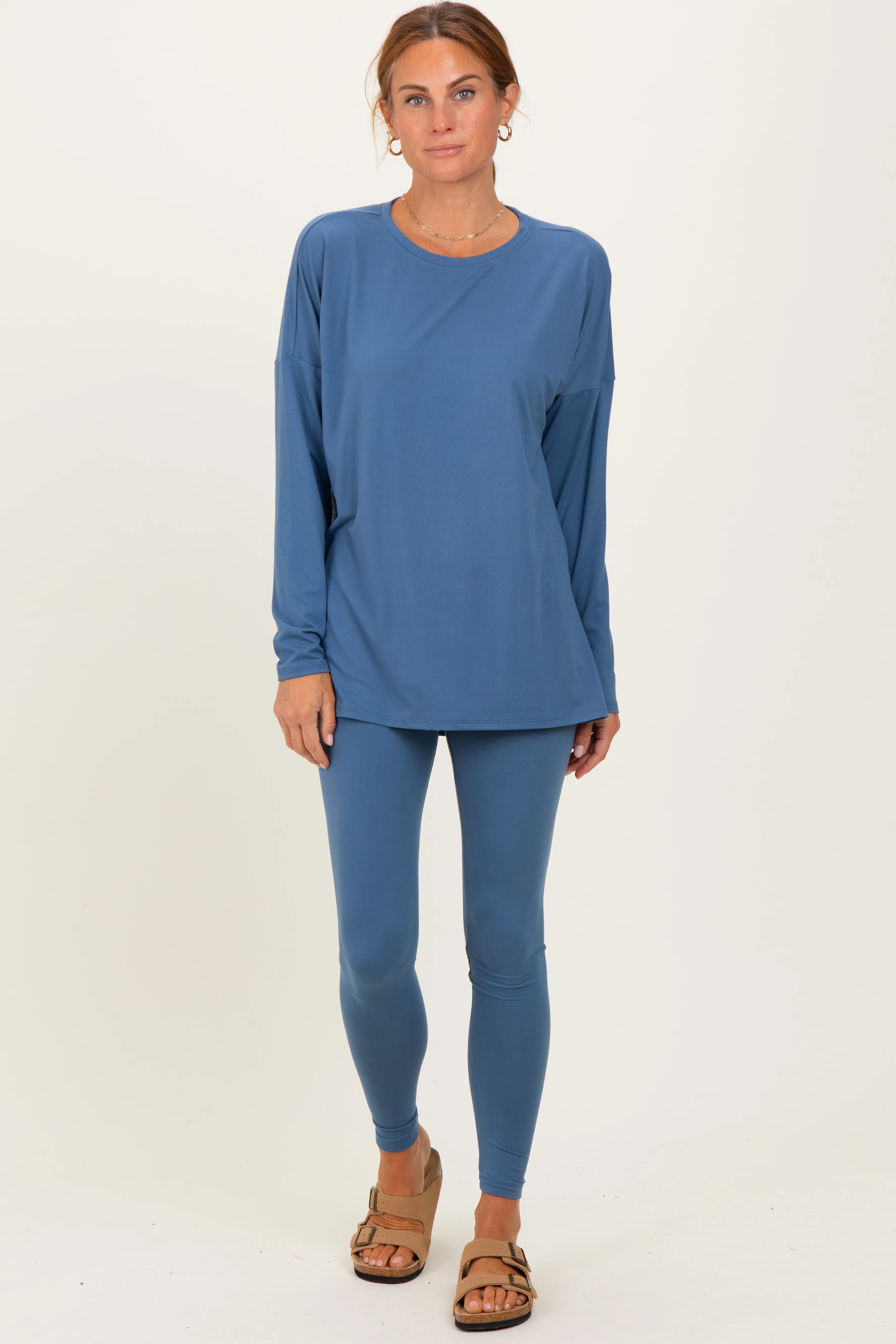 Dusty Blue Brushed Knit Maternity Oversized Top and Legging Set - Image 5