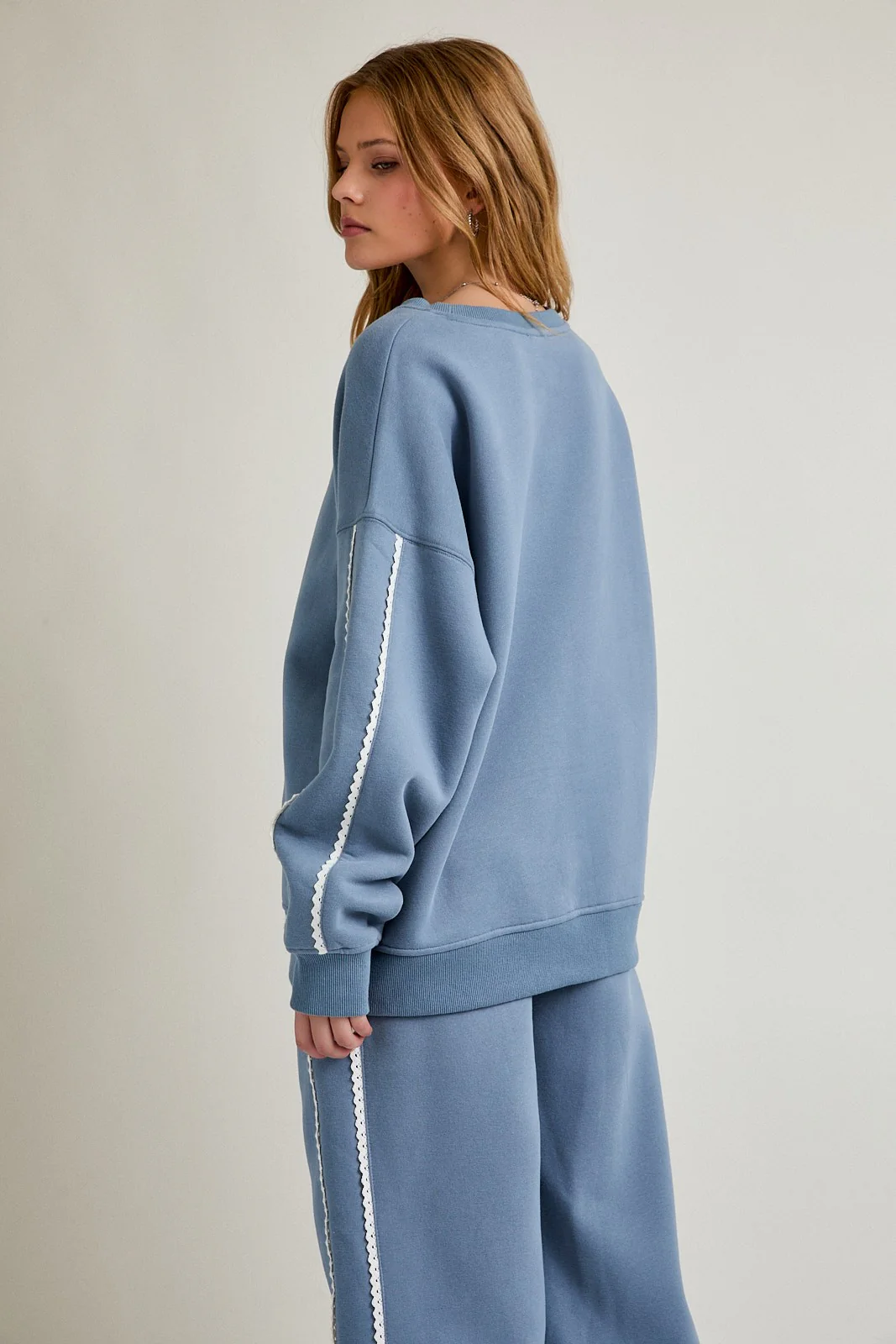 Dusty Blue Contrast Trim Sweatshirt - Image 3