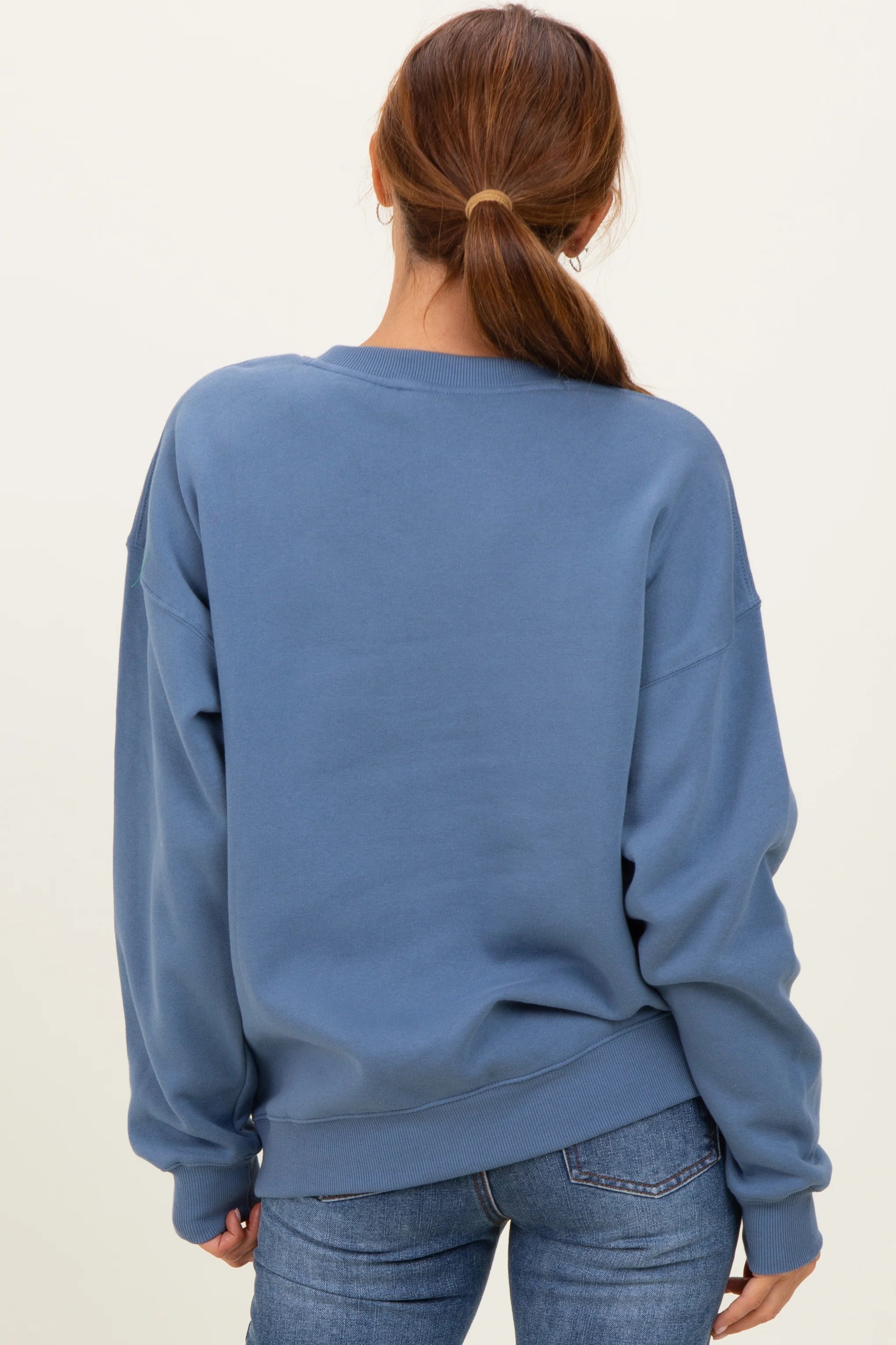 Dusty Blue  Fleece Crew Neck Relaxed Fit Sweatshirt - Image 4