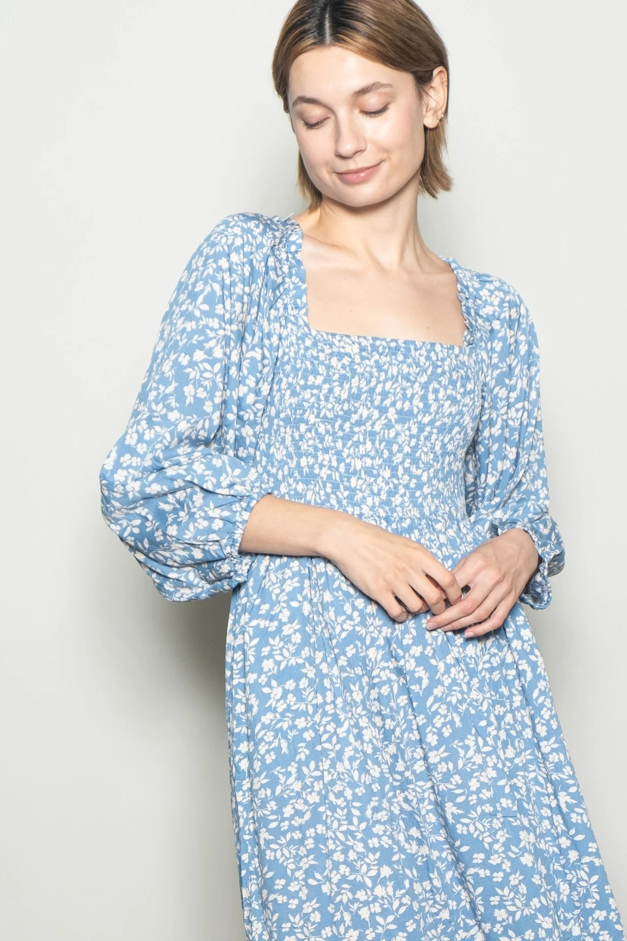 Dusty Blue Floral Square Neck Maxi Dress - Image 5