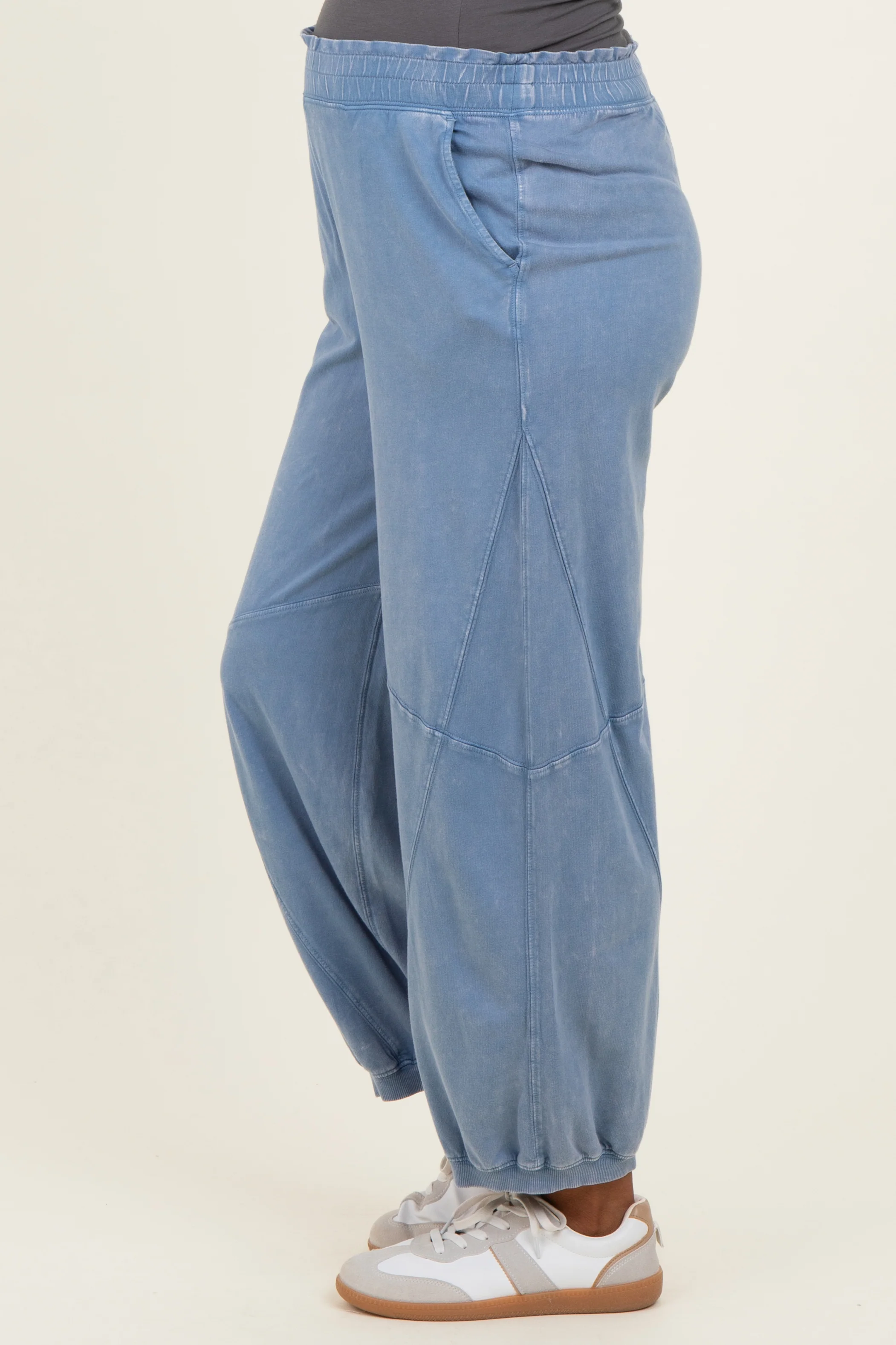 Dusty Blue Mineral Wash Terry Maternity Sweatpants - Image 4