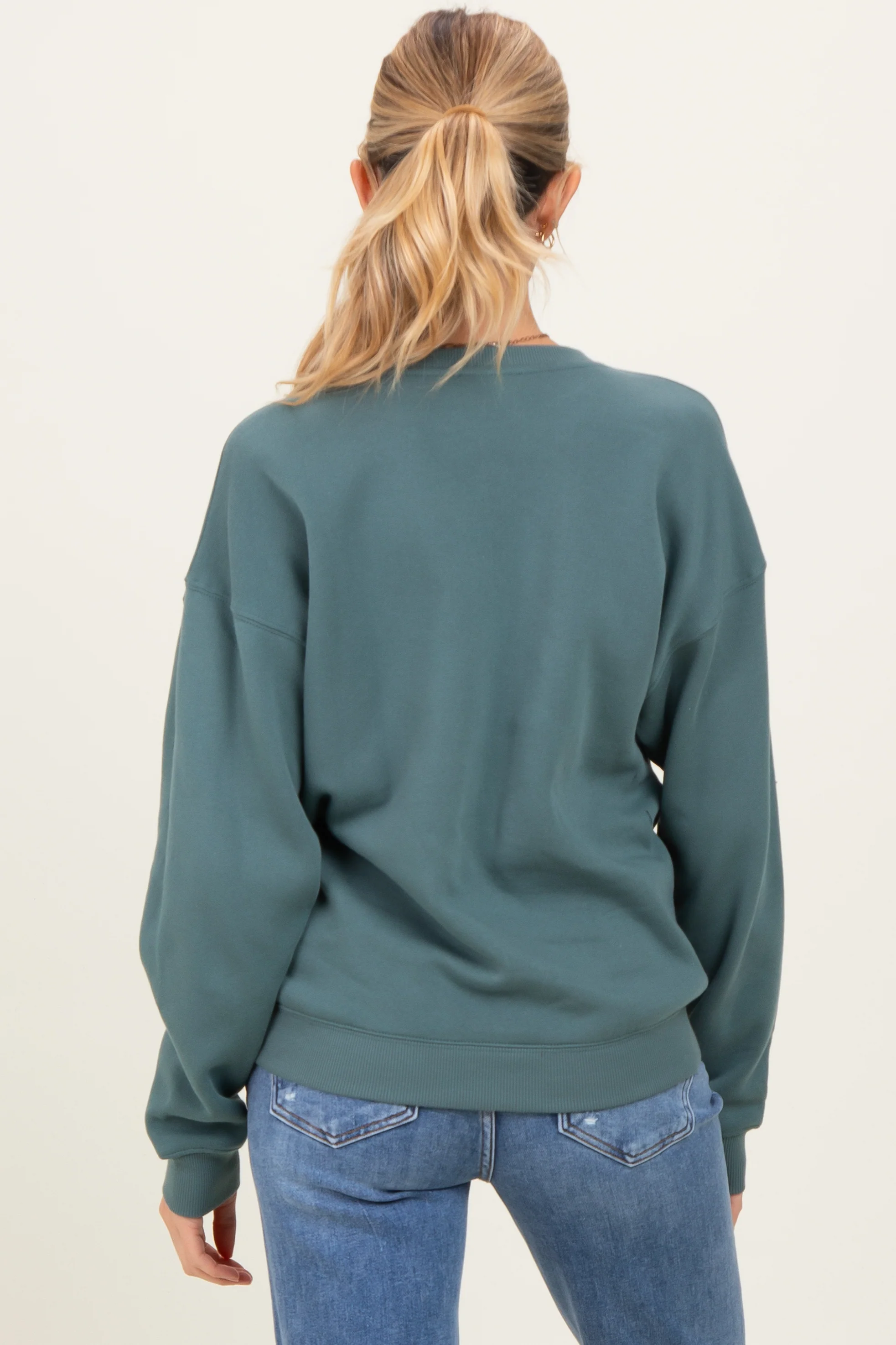 Dusty Jade Fleece Crew Neck Relaxed Fit Maternity Sweatshirt - Image 4