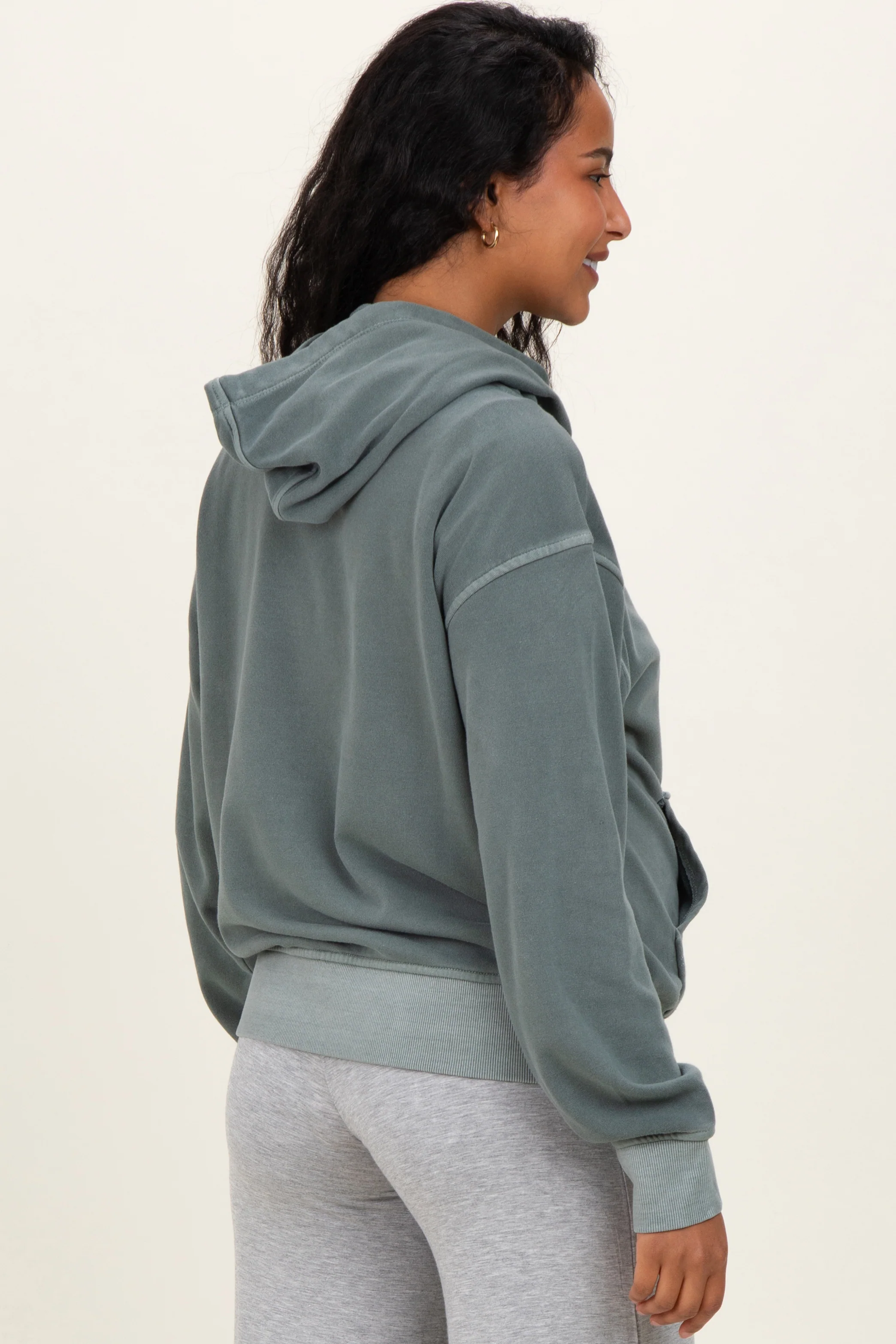 Dusty Jade Soft Fleece Maternity Pocket Hoodie - Image 3