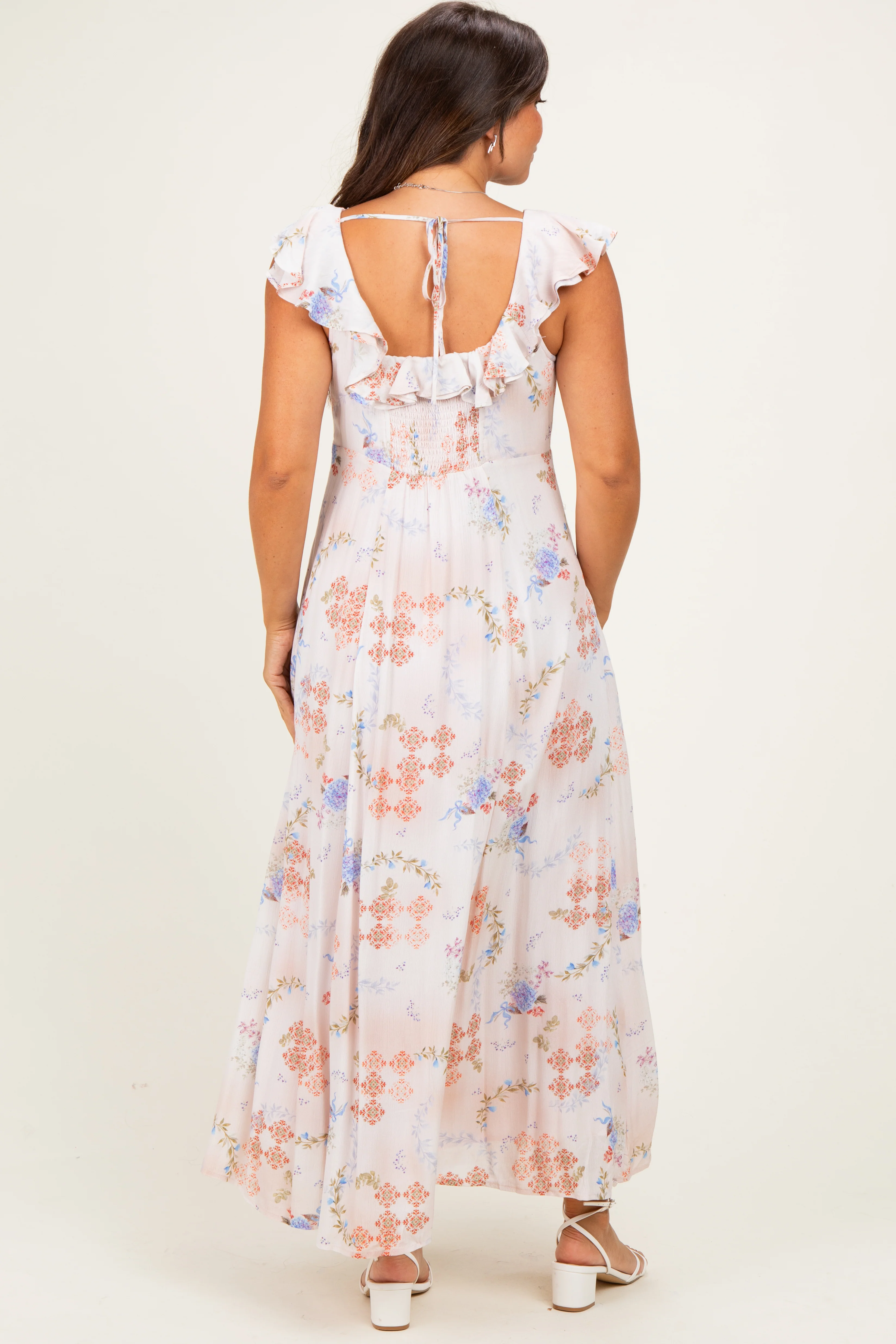 Dusty Pink Floral Button Down Maternity Maxi Dress - Image 3
