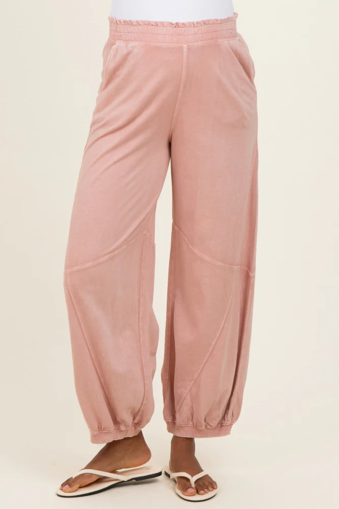 Dusty Pink Mineral Wash Terry Maternity Sweatpants - Image 3
