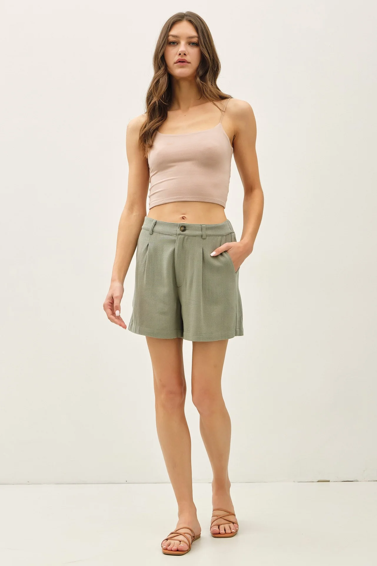 Dusty Spruce Linen Blend Maternity Shorts - Image 6